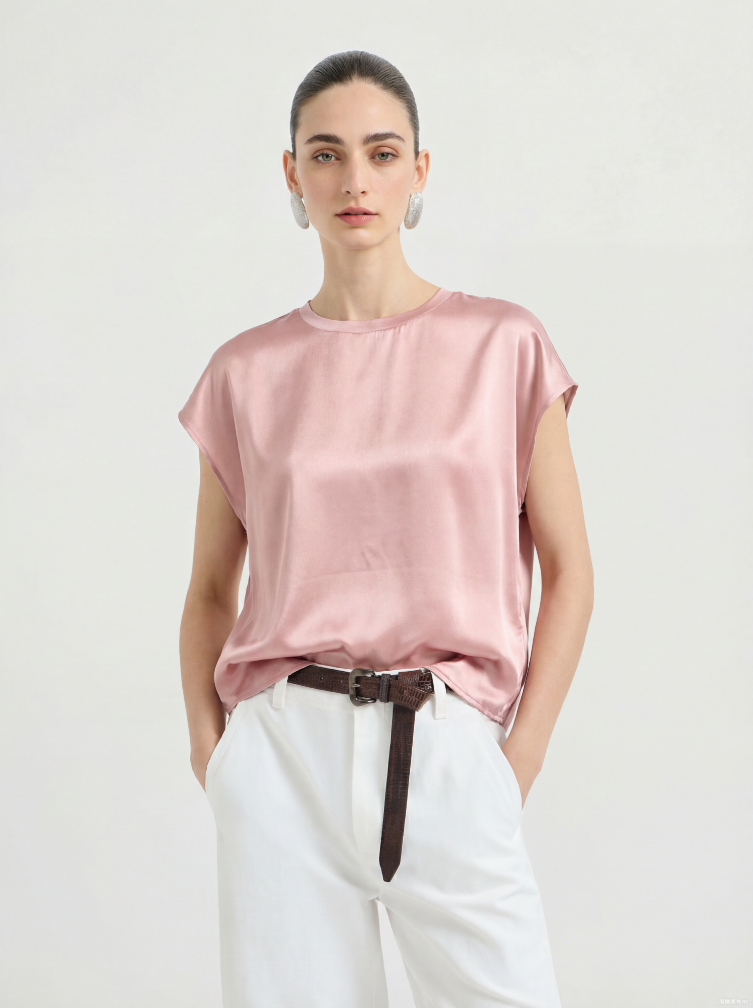 Pink Silk Short Blouse Top