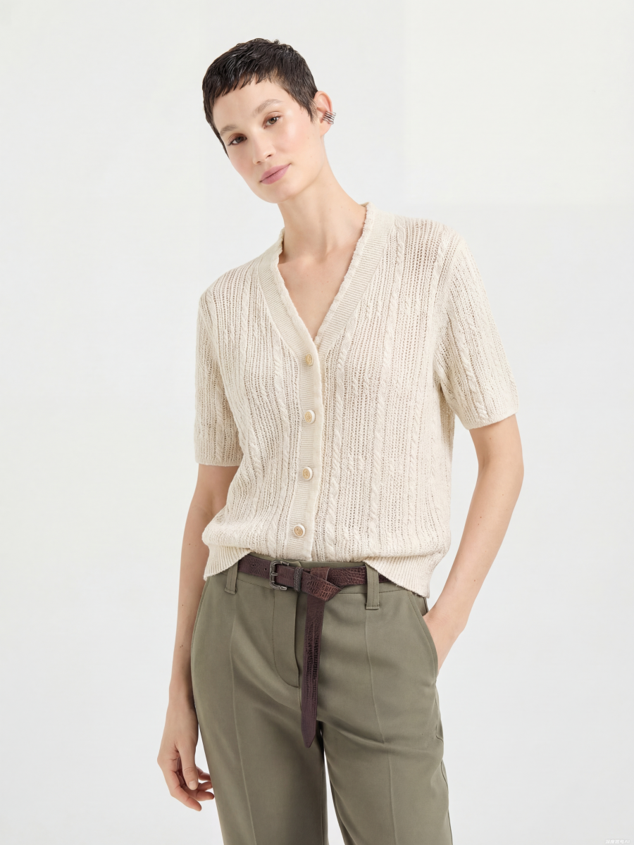 Stylish Wool Short Sleeve Knit Cardigan for Women – Cozy & Breathable