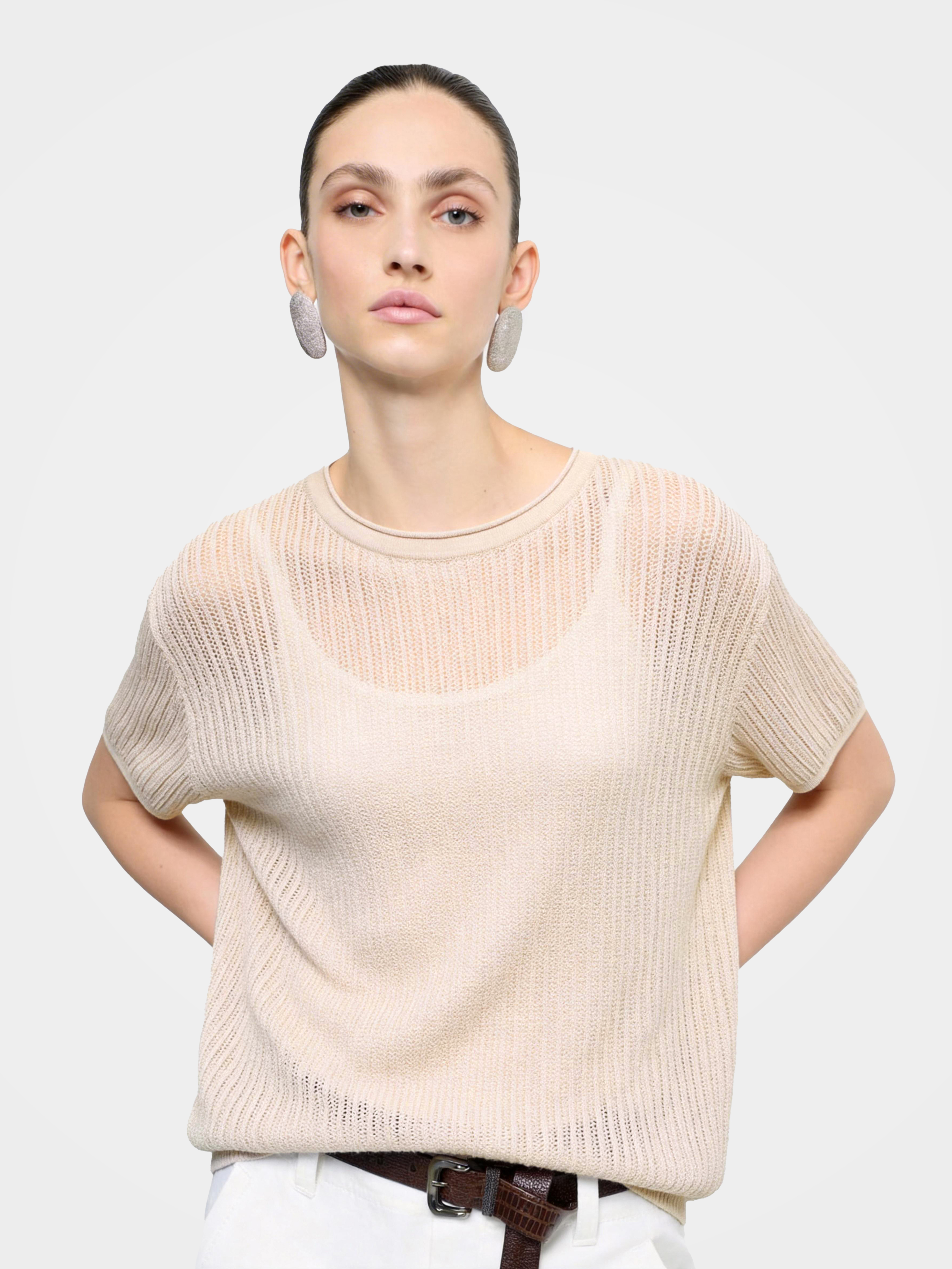 Airy Cotton Silk Open Summer Knit Pullover