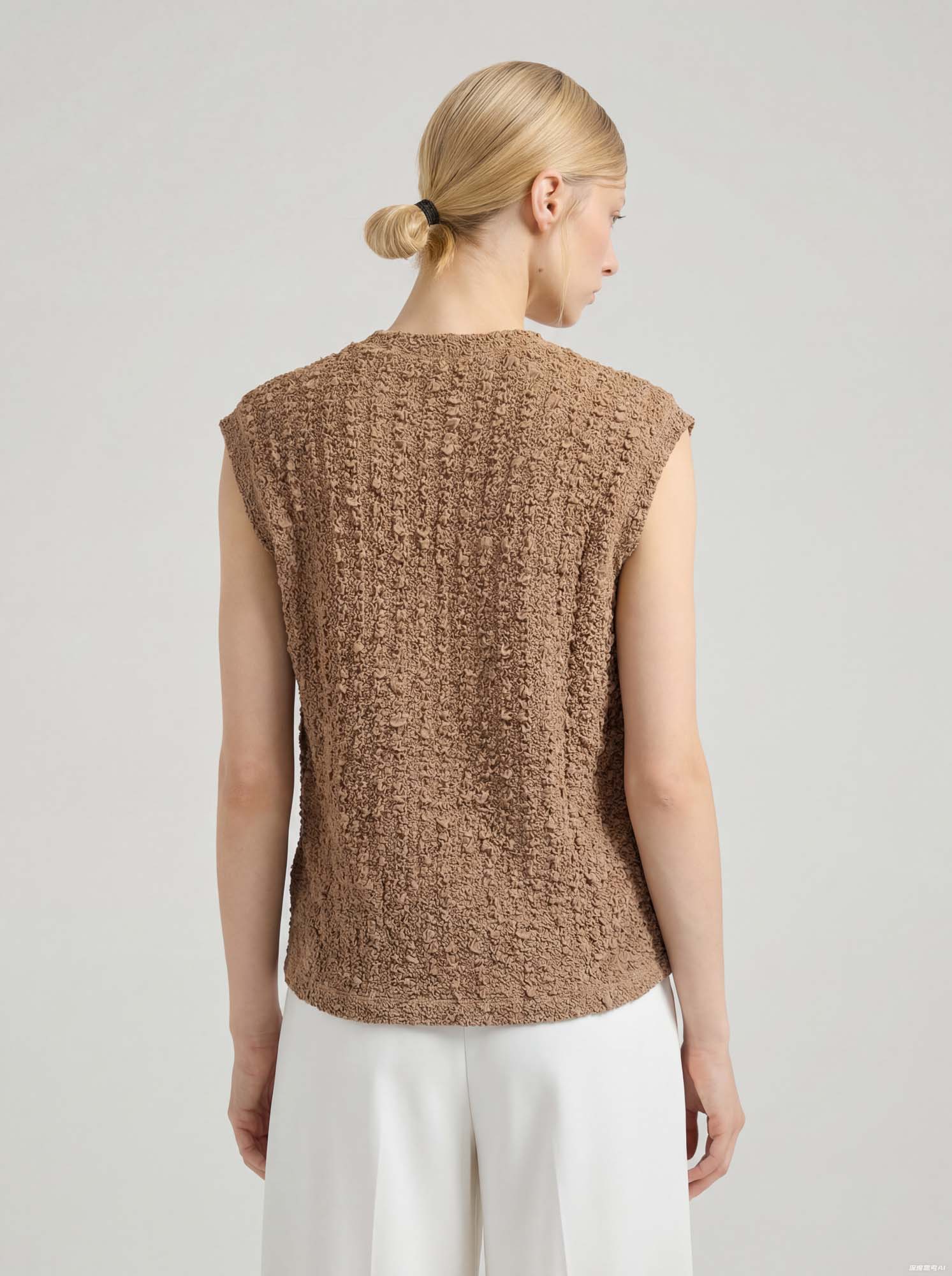 Brown Silk Crinkled Knit Cardigan