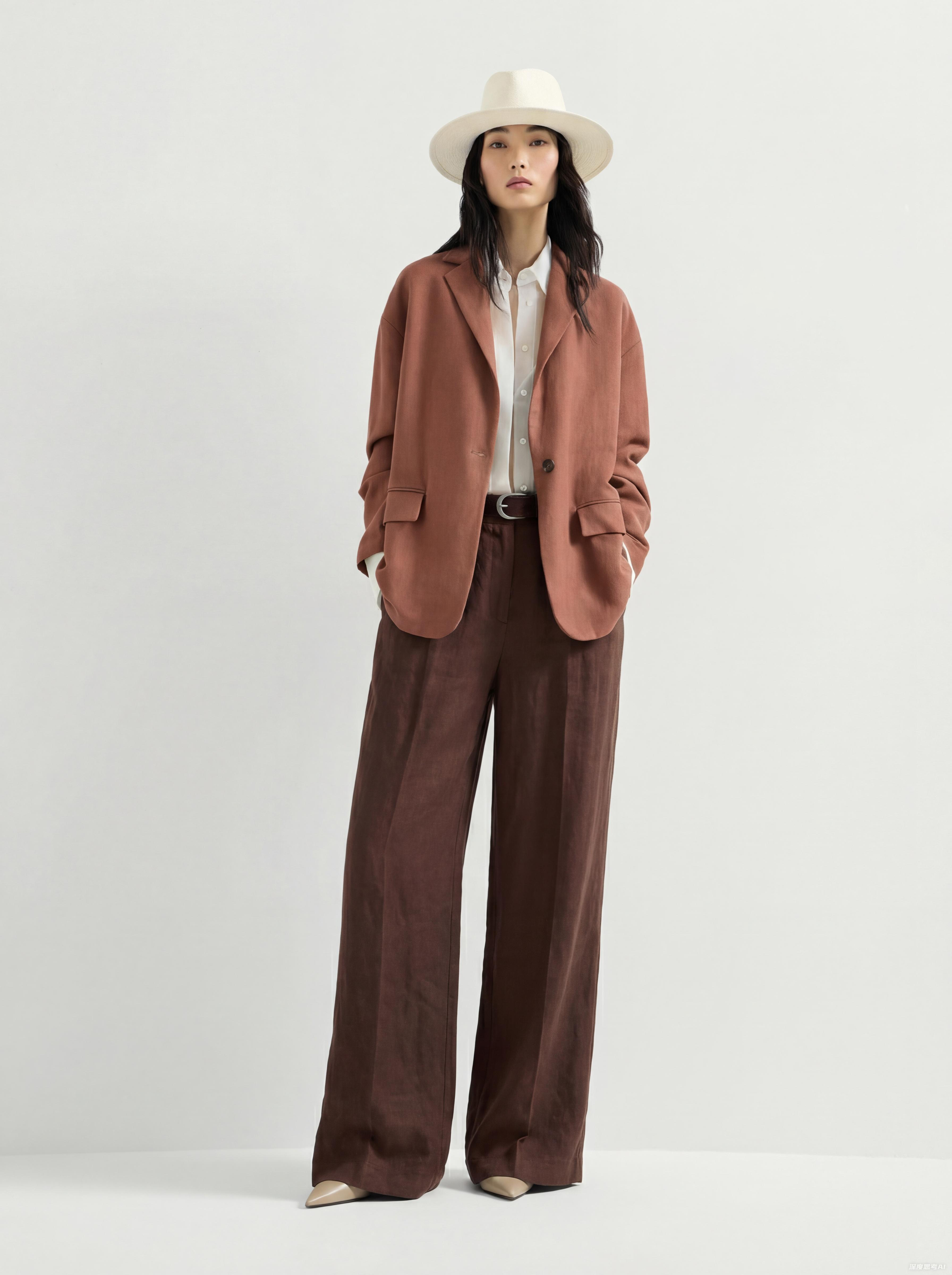 Brown Linen Wide Leg Pant 