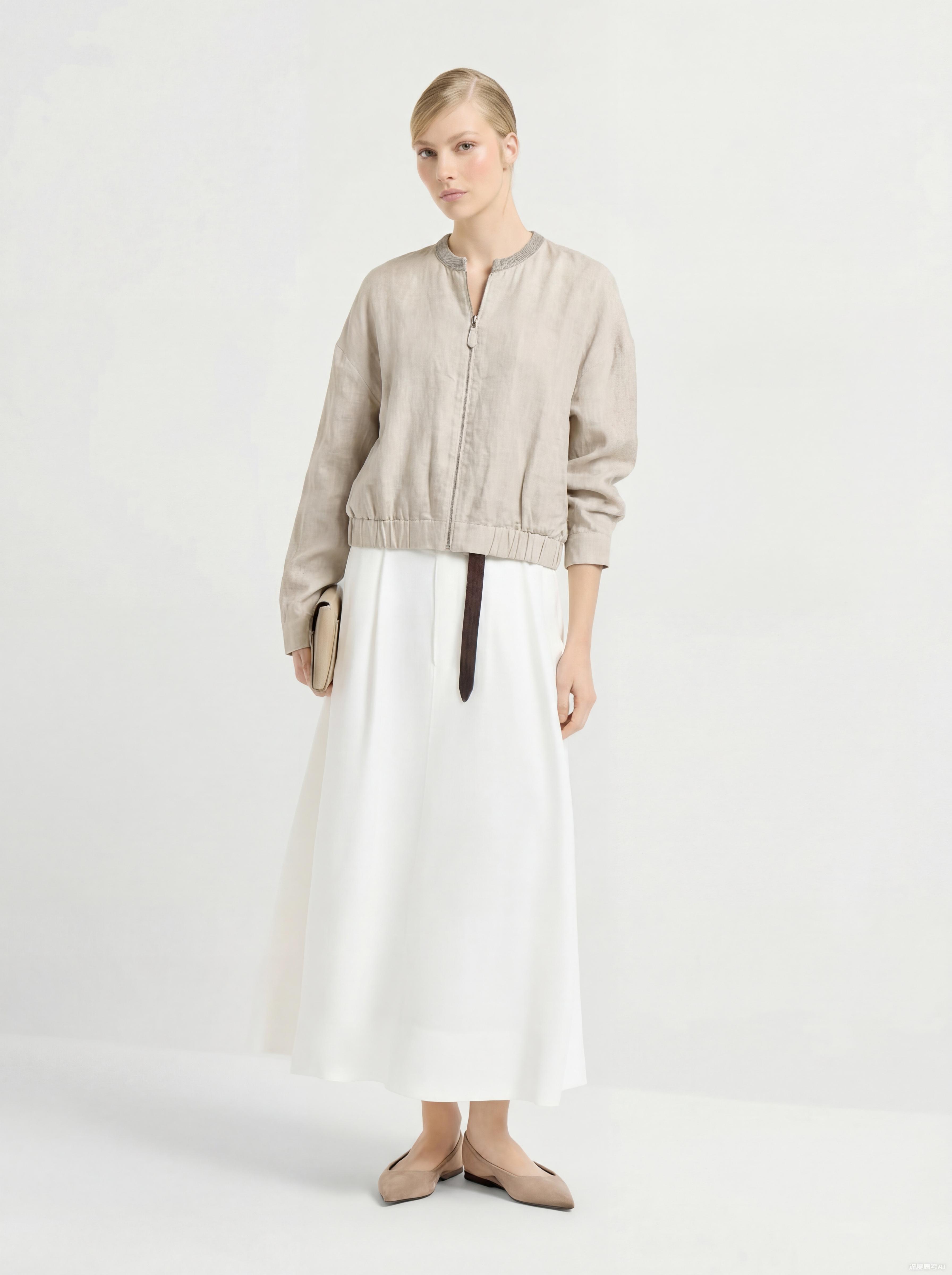 Khaki Linen Zip up Jacket