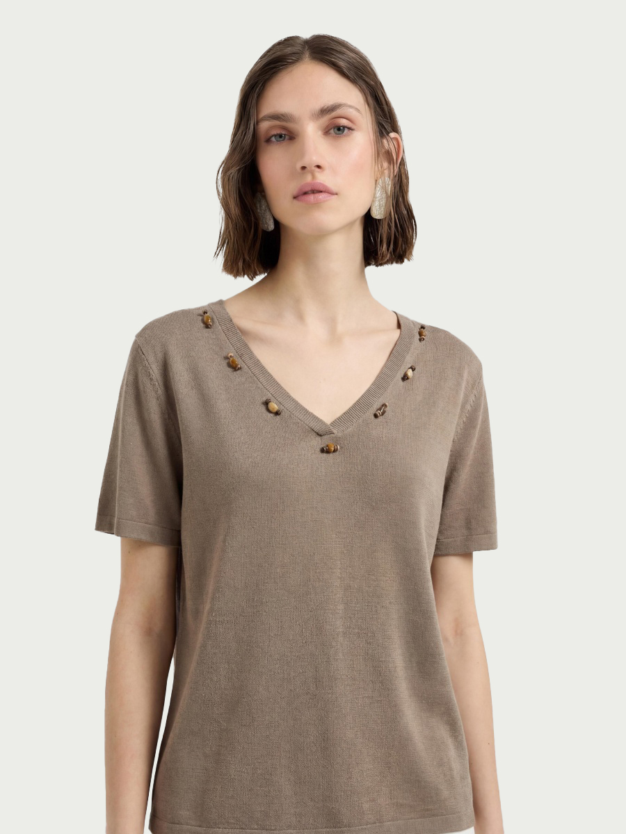 Cotton Short Sleeve Stone Knit Sweater