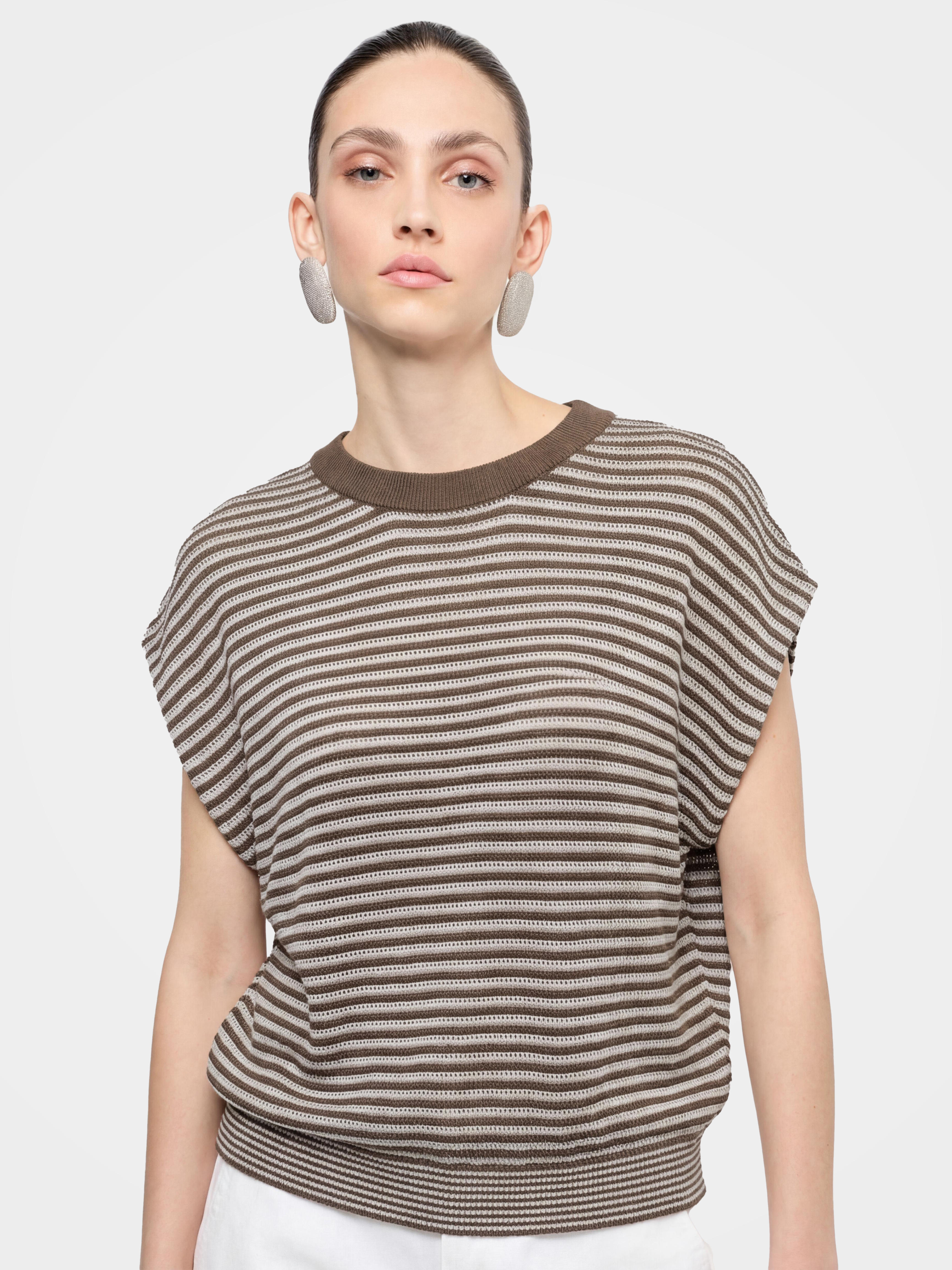 Cooling Tencel Blend Striped Summer Knit Top