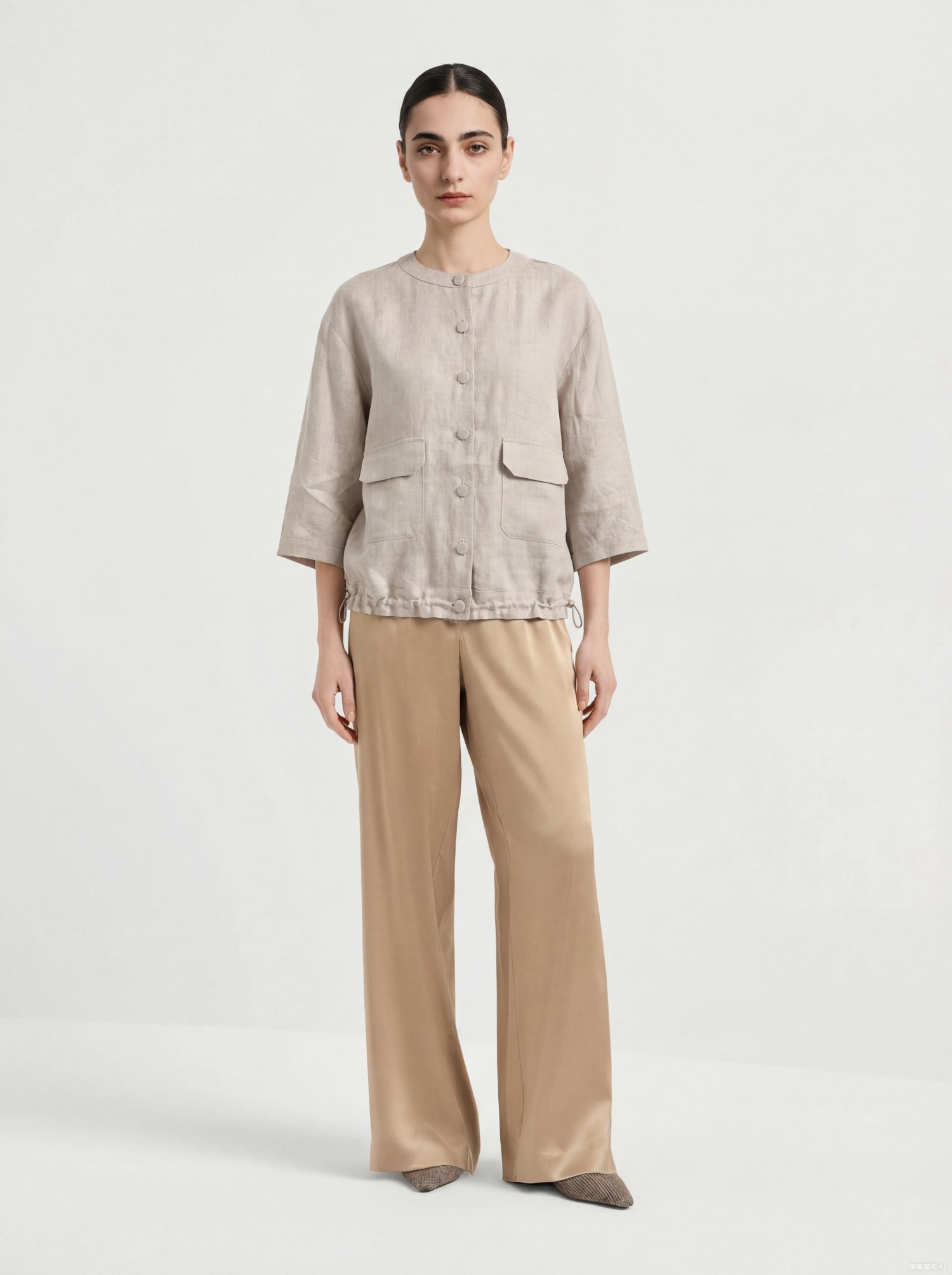 Khaki Linen Drawstring Jacket