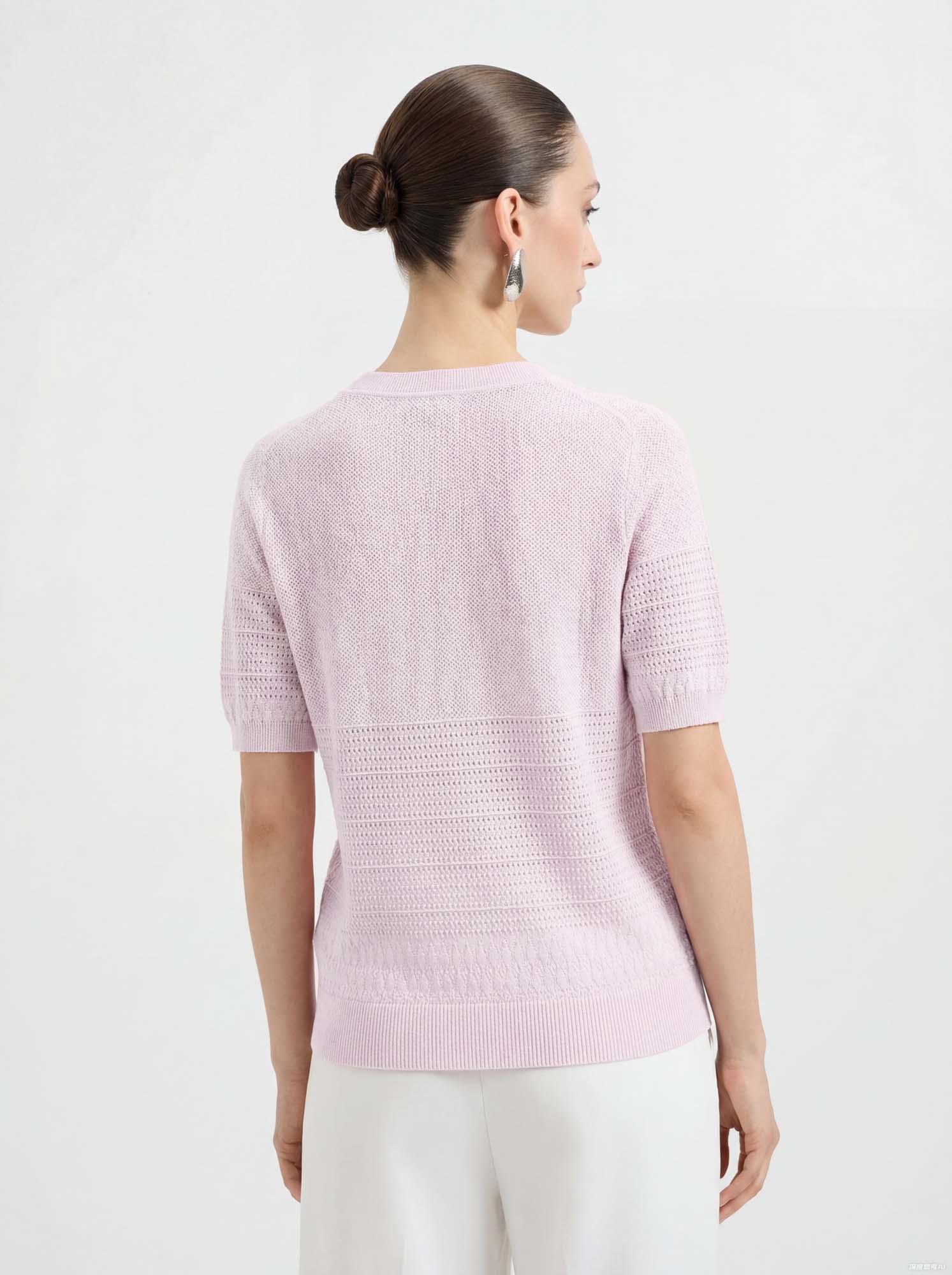 Pink Cotton Short Sleeve Knit Sweater