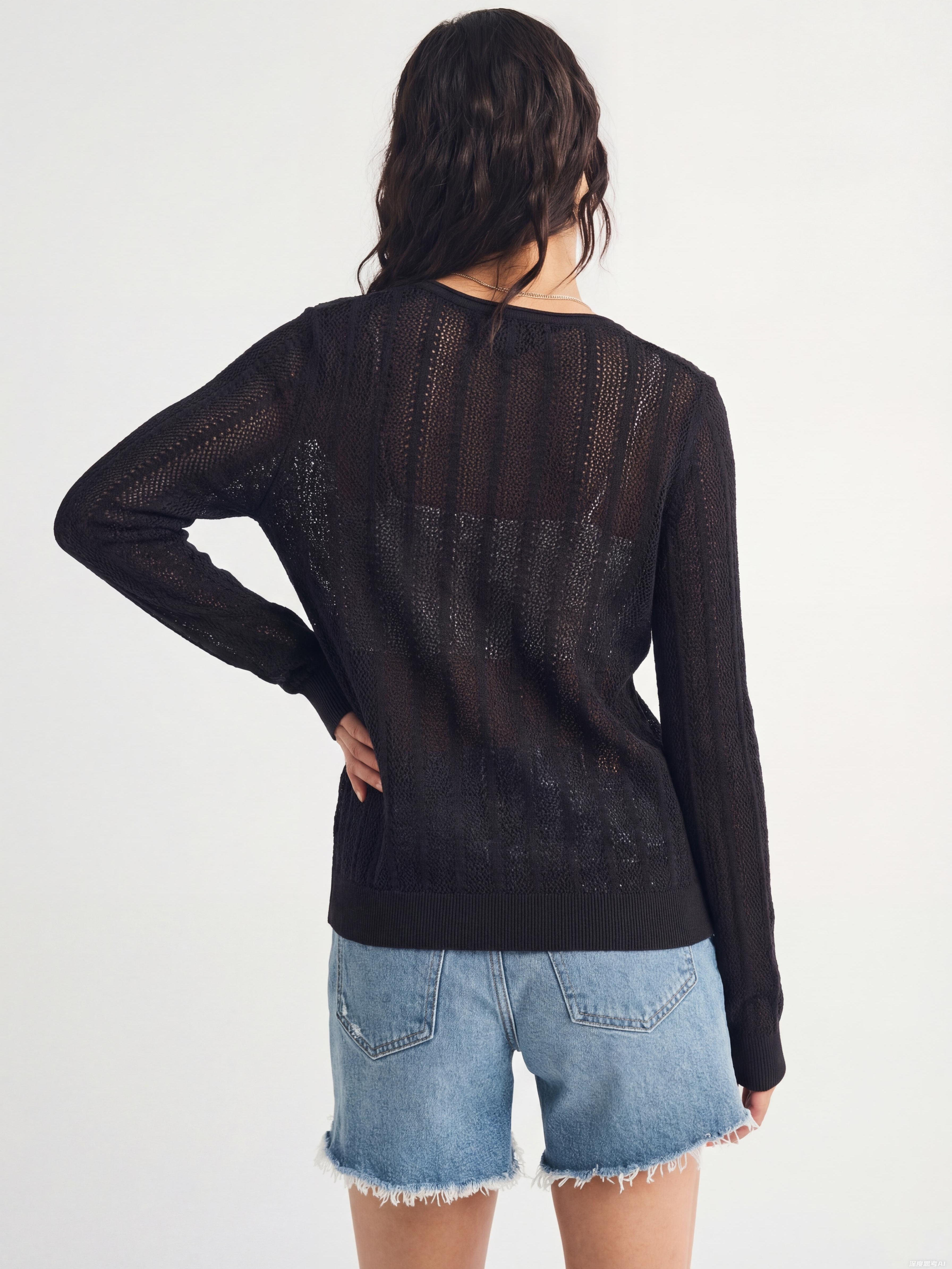 Silk Long Sleeve Jacquard Knit Sweater Top