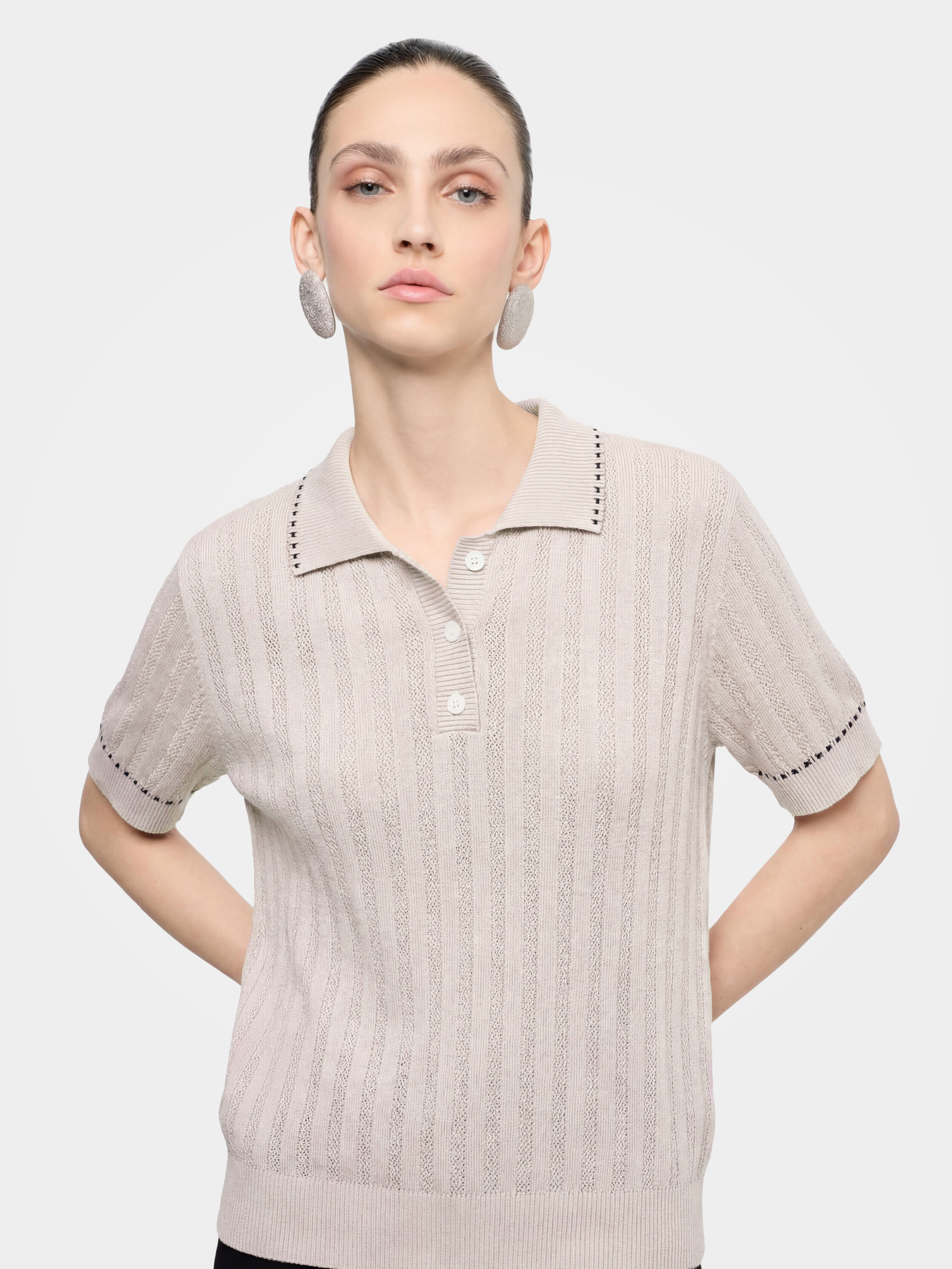 Cotton Short Sleeve Collared Knit Top – Lightweight Casual Top