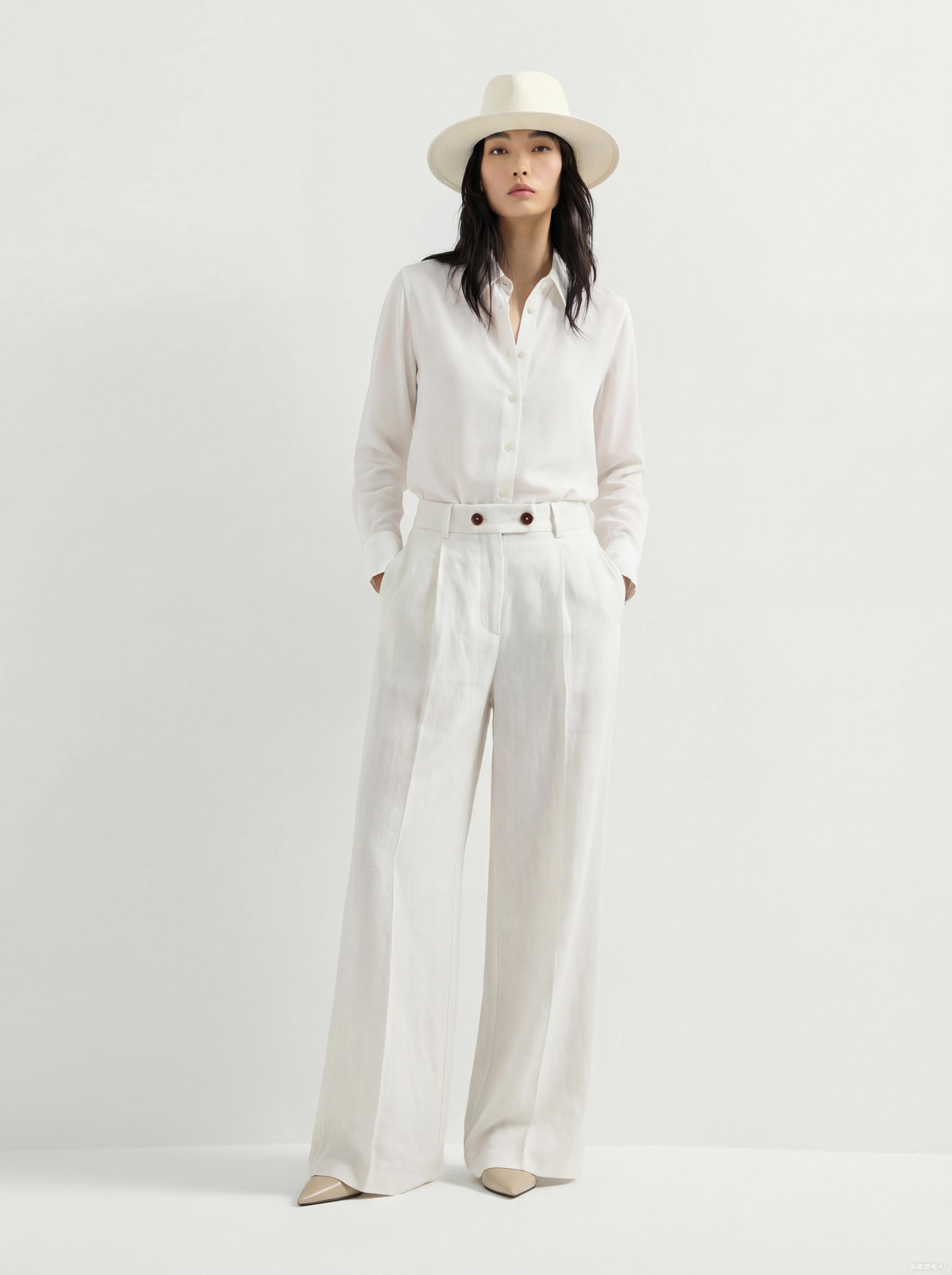 White Polyester Wide Leg Pant 