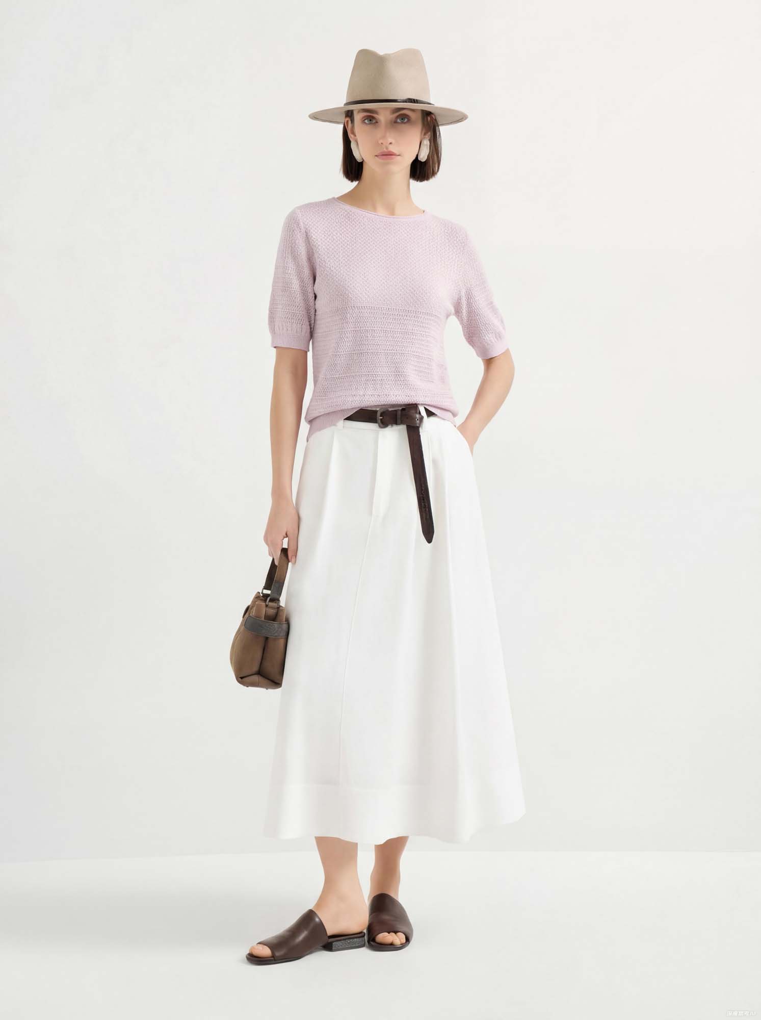 Pink Cotton Short Sleeve Knit Sweater