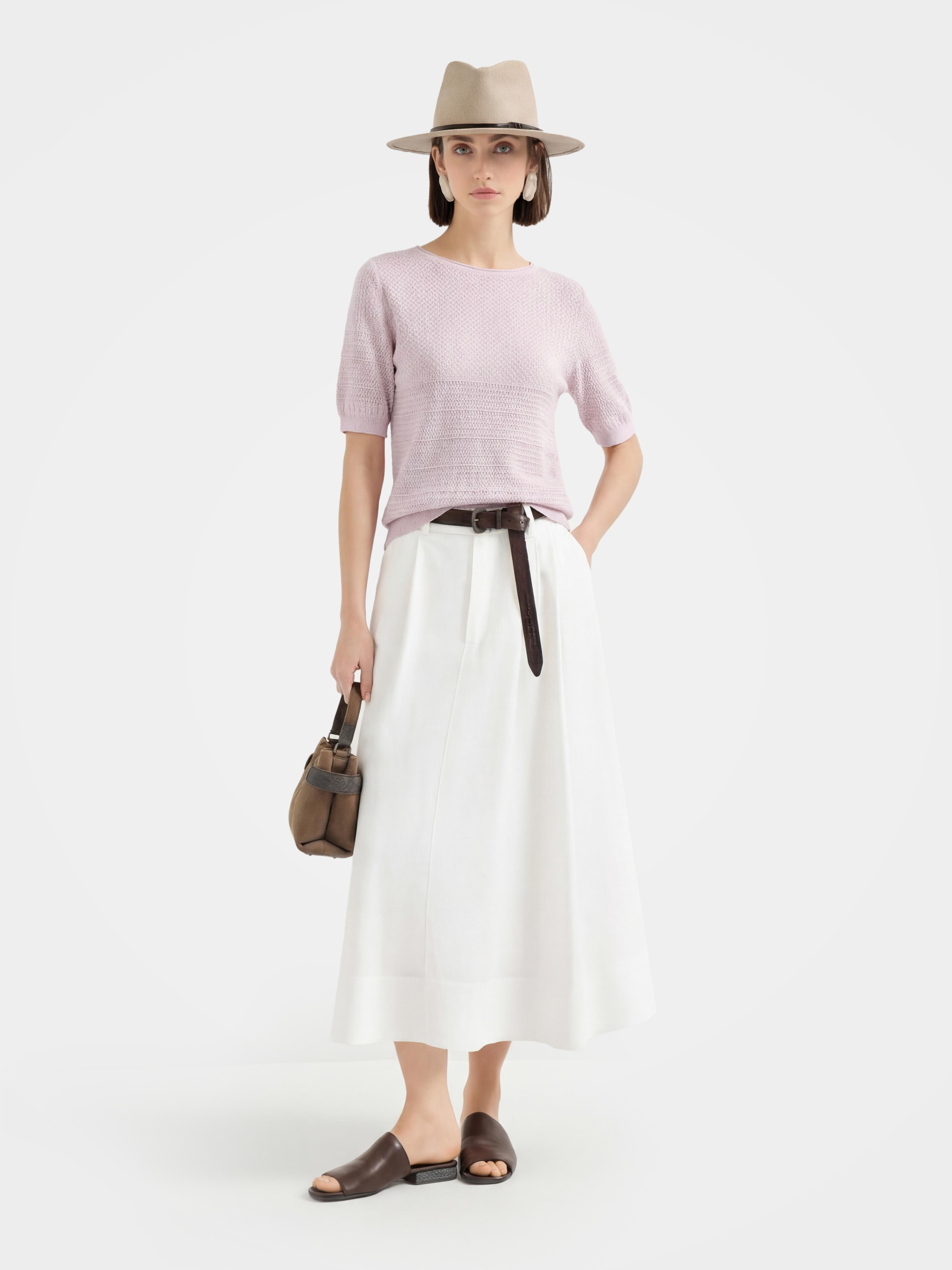 Lightweight Textured Cotton Silk Knit Pullover 
