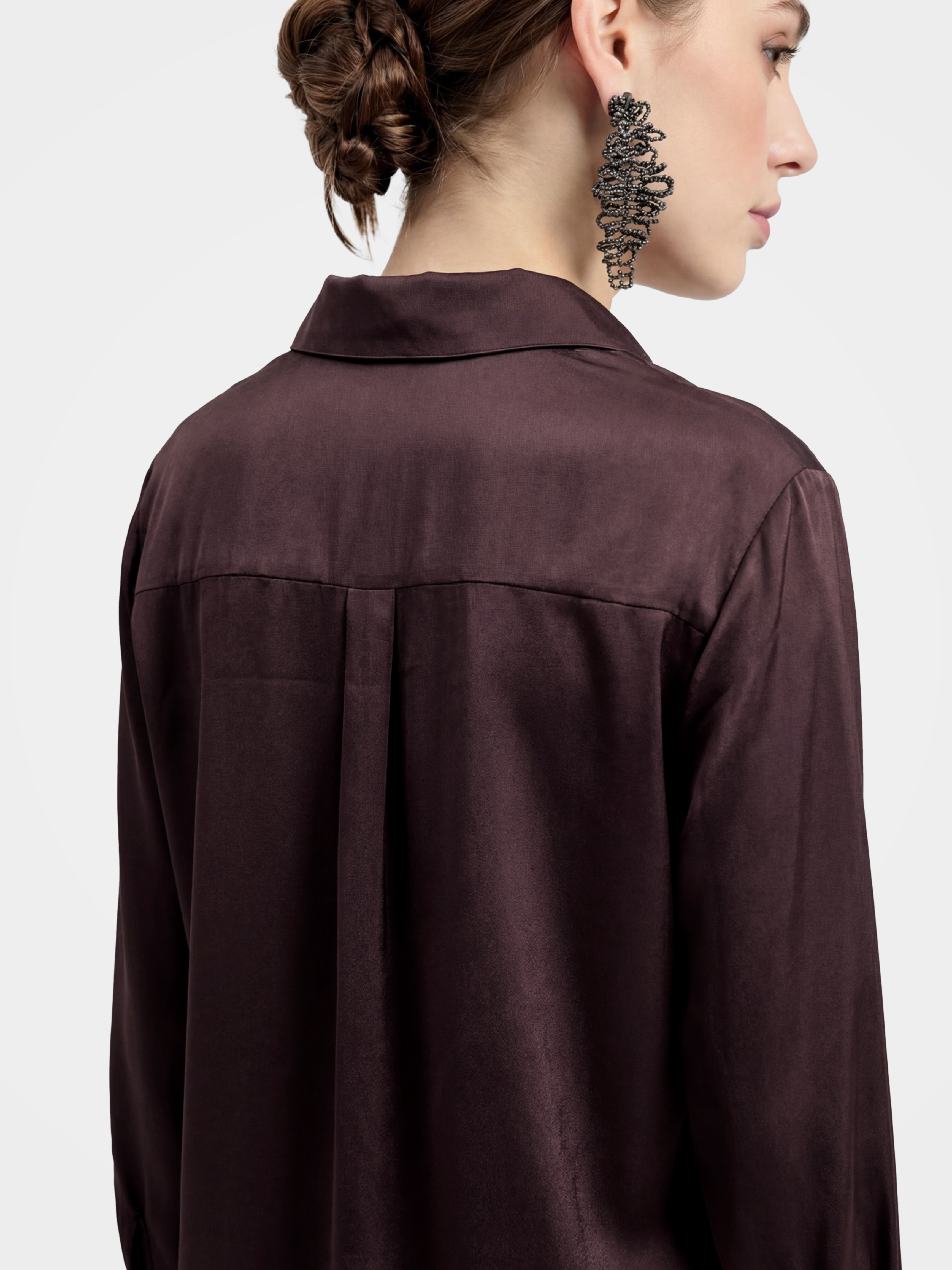 Smooth Mulberry Silk Lace Trim Button Shirt