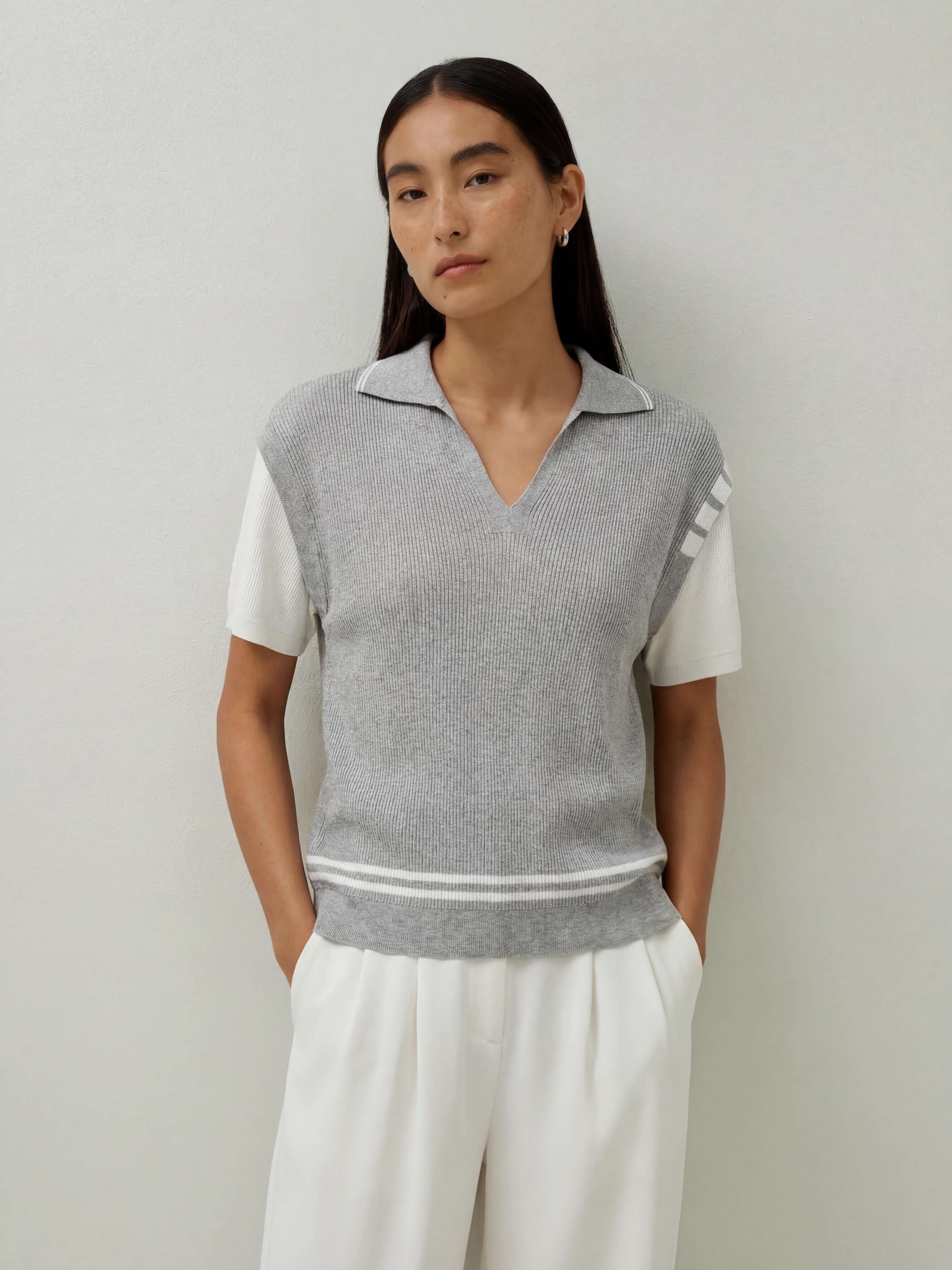 Cotton Short Sleeve Colorblock Knit Polo Top