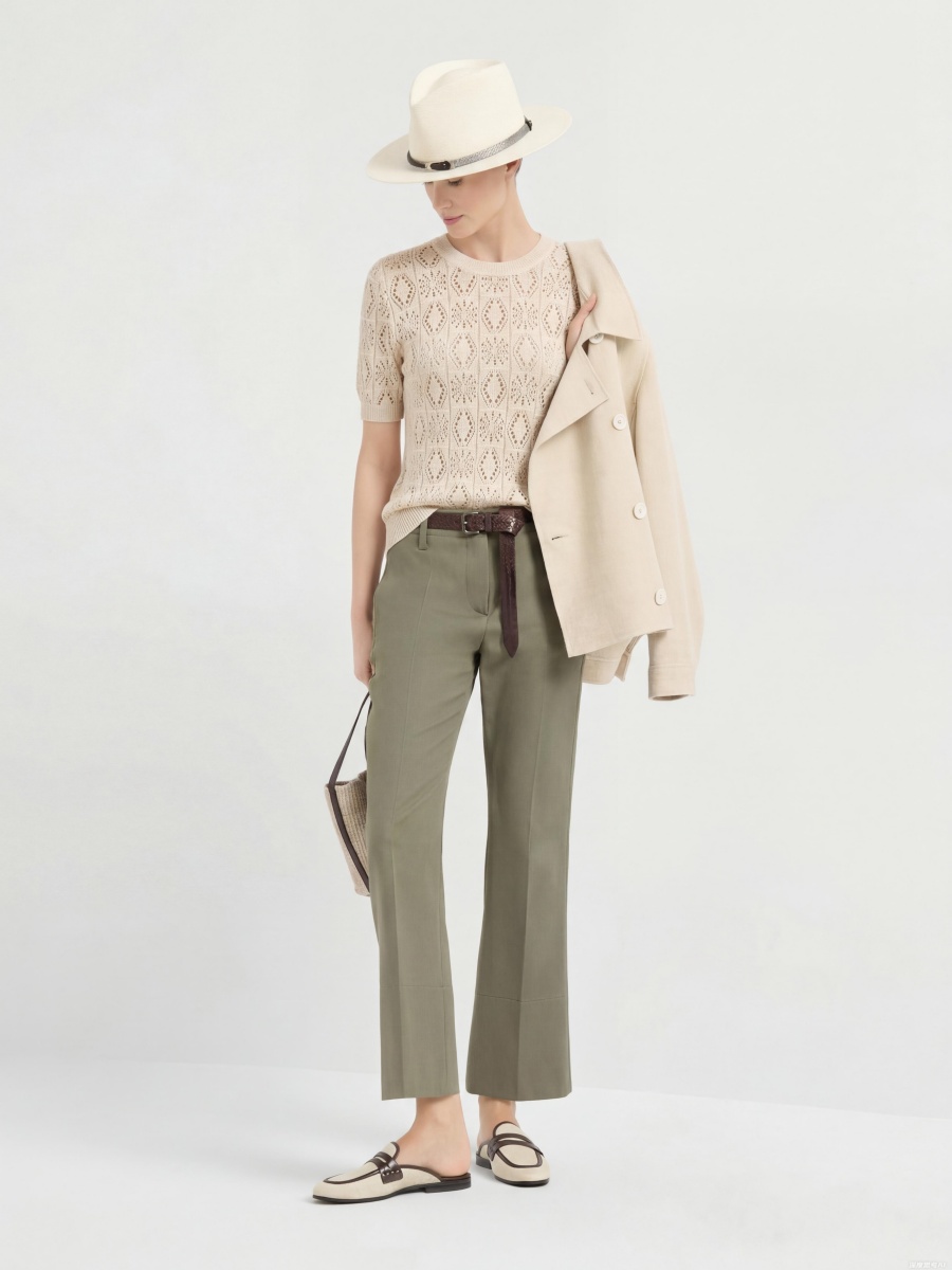 Cotton Short Sleeve Jacquard Knit Top