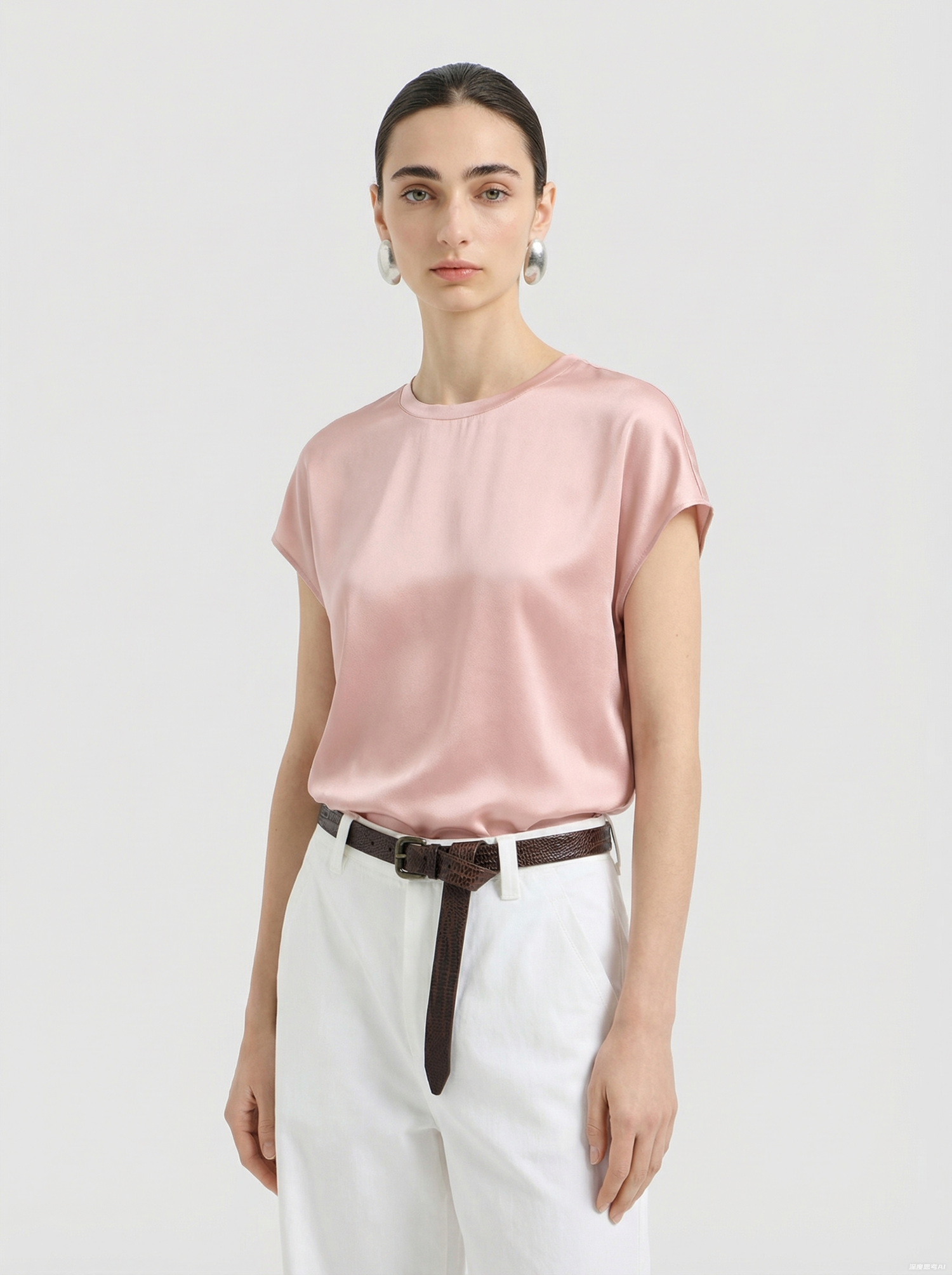 Pink Silk Short Blouse Top