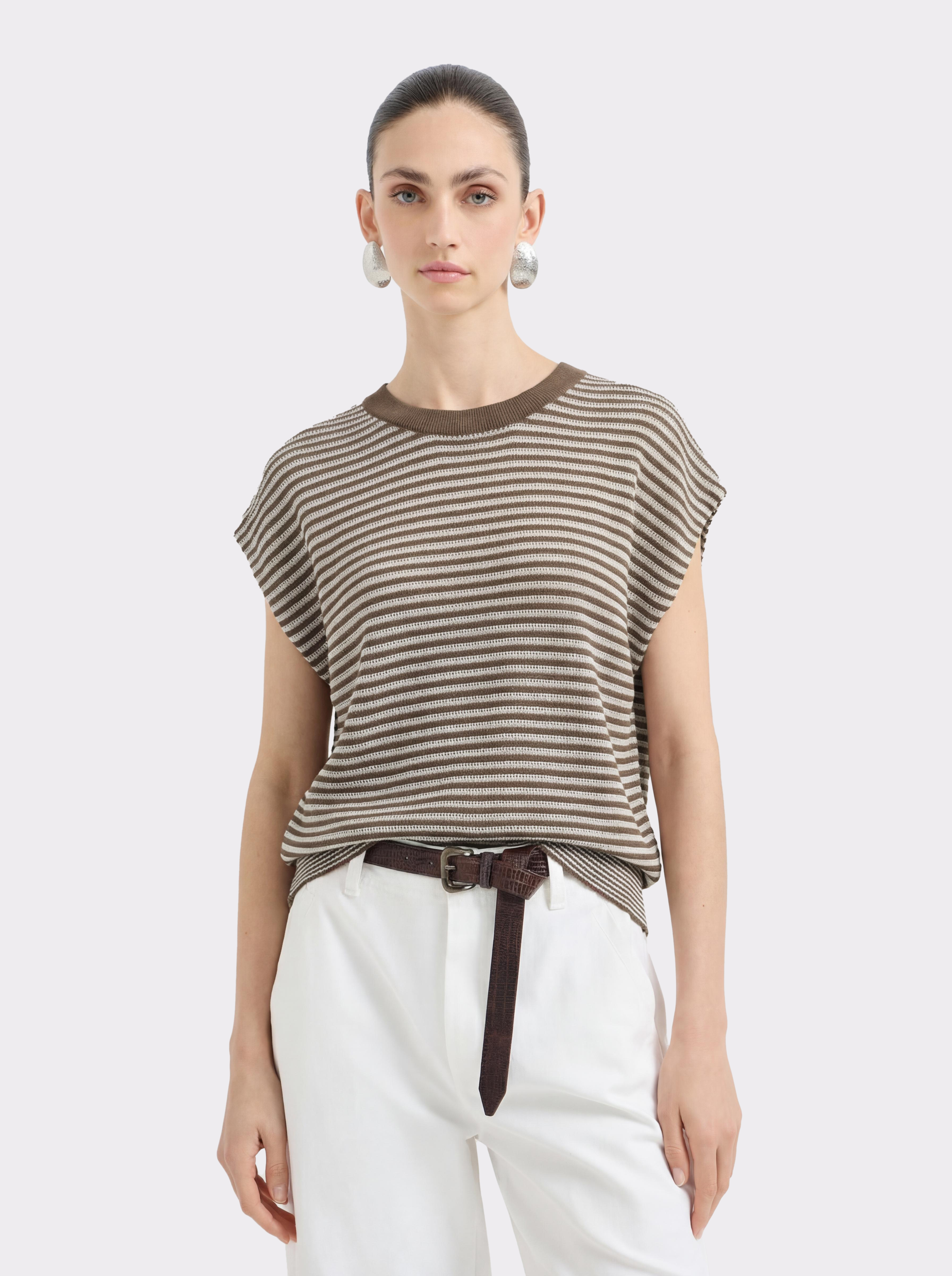 Cap Sleeve Tencel Stripe Knit Sweater – Luxurious Lightweight Knit