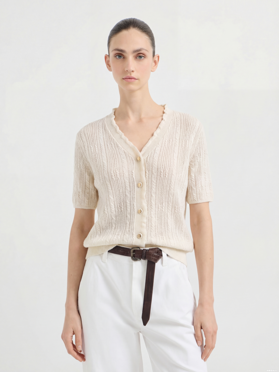 Wool Short Sleeve Knit Cardigans