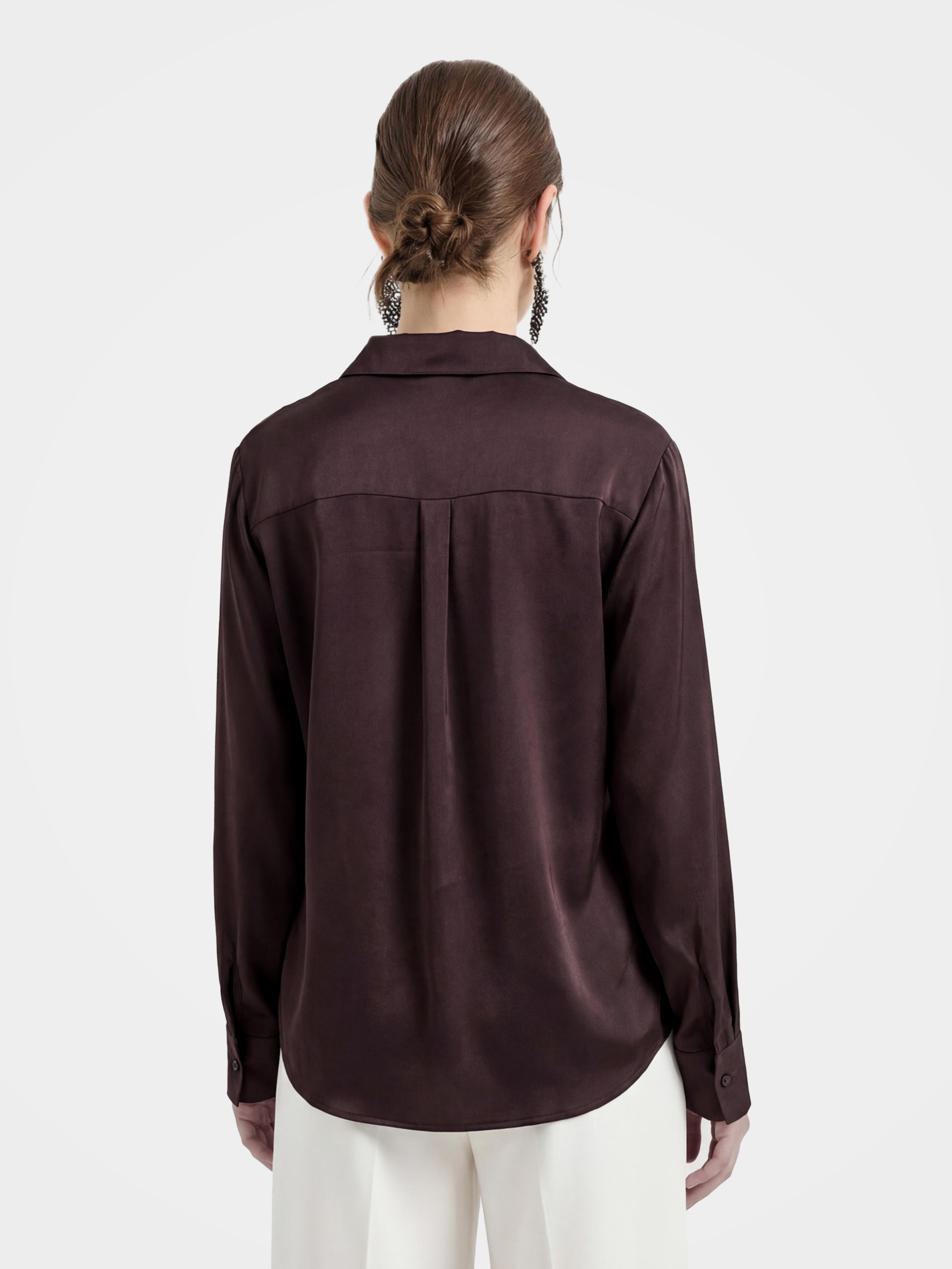 Smooth Mulberry Silk Lace Trim Button Shirt