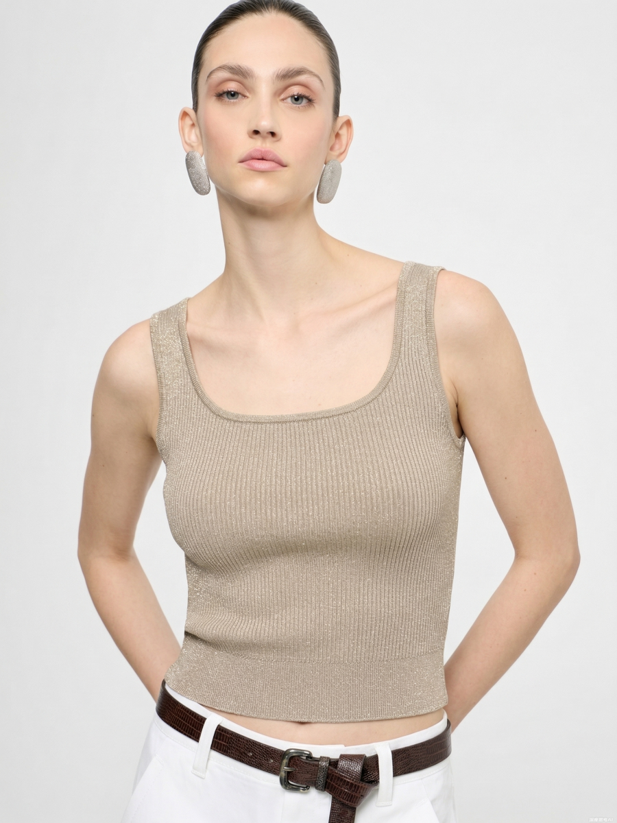 Silk Sleeveless Square Neck Knit Sweater Tank Top