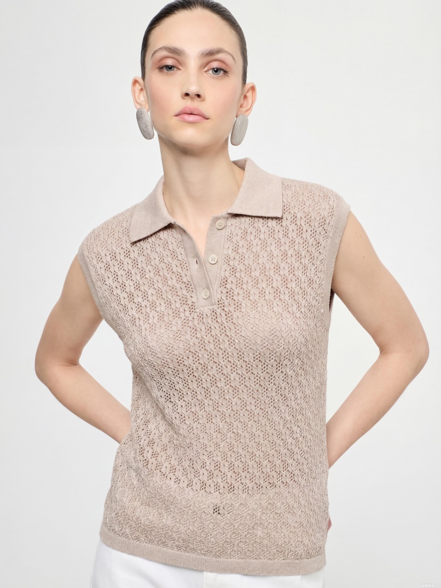100% Cotton Sleeveless Knit Polo Tank Top