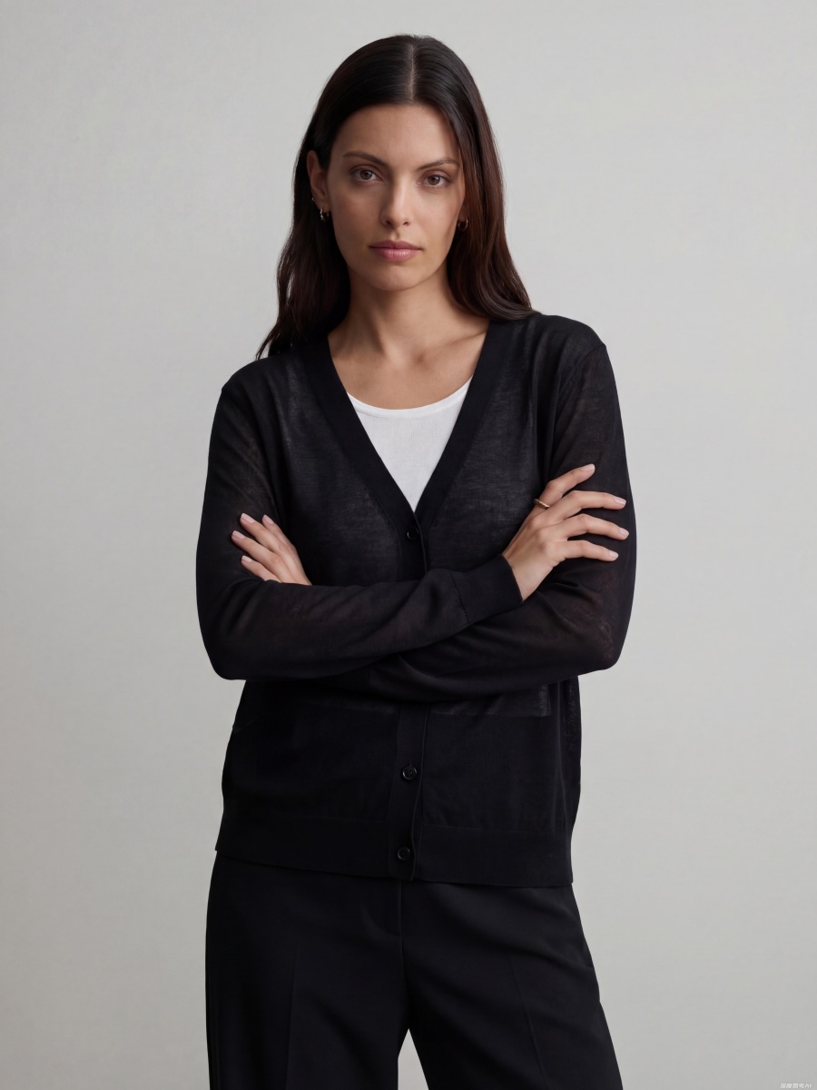 Silk Long Sleeve Knit Faux Two-Piece Cardigan – Luxurious Lightweight Silk Layered Look