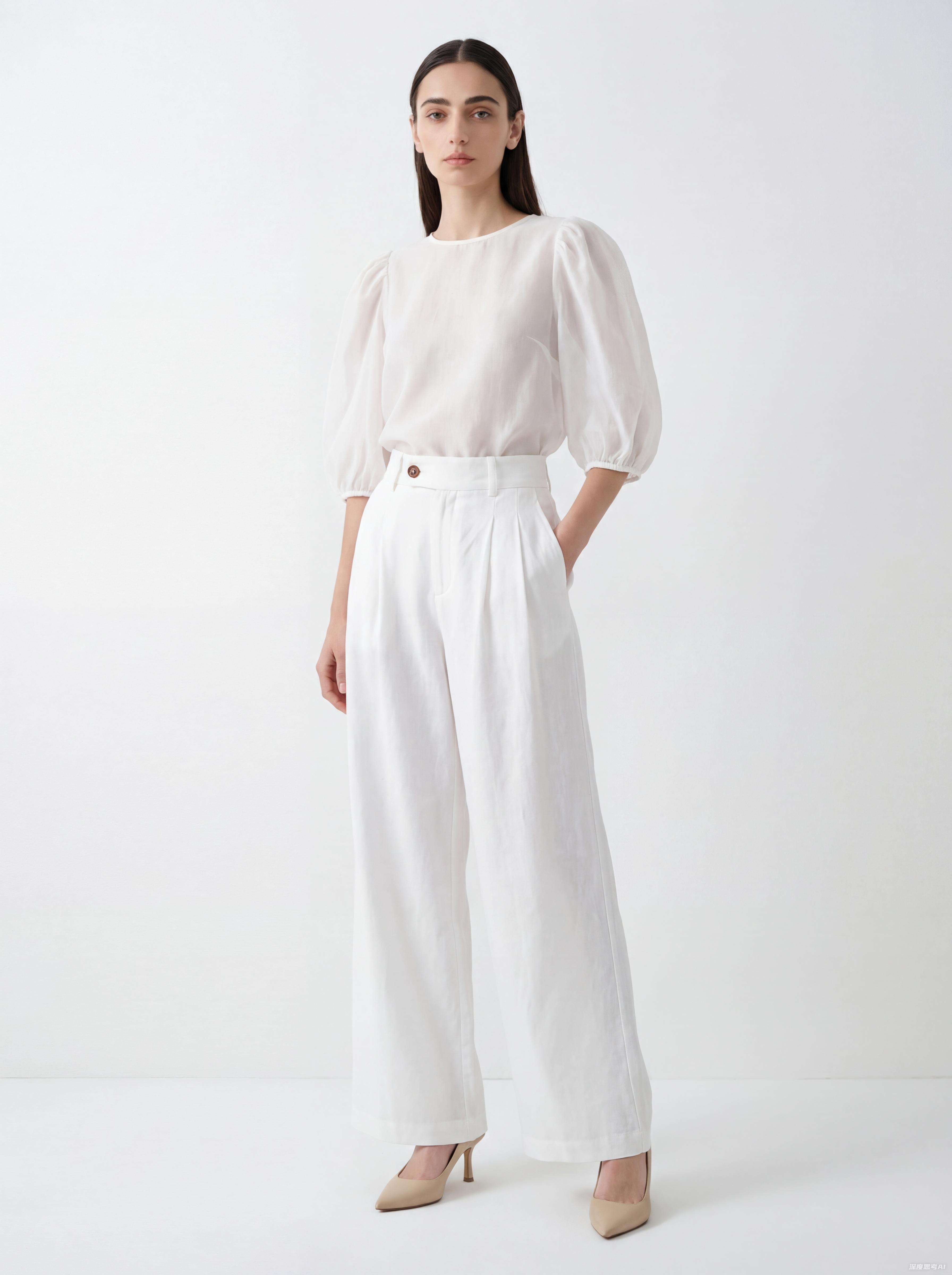 White Polyester Wide Leg Pant 
