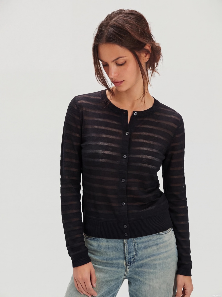 Silk Long Sleeve Openwork Knit Cardigans