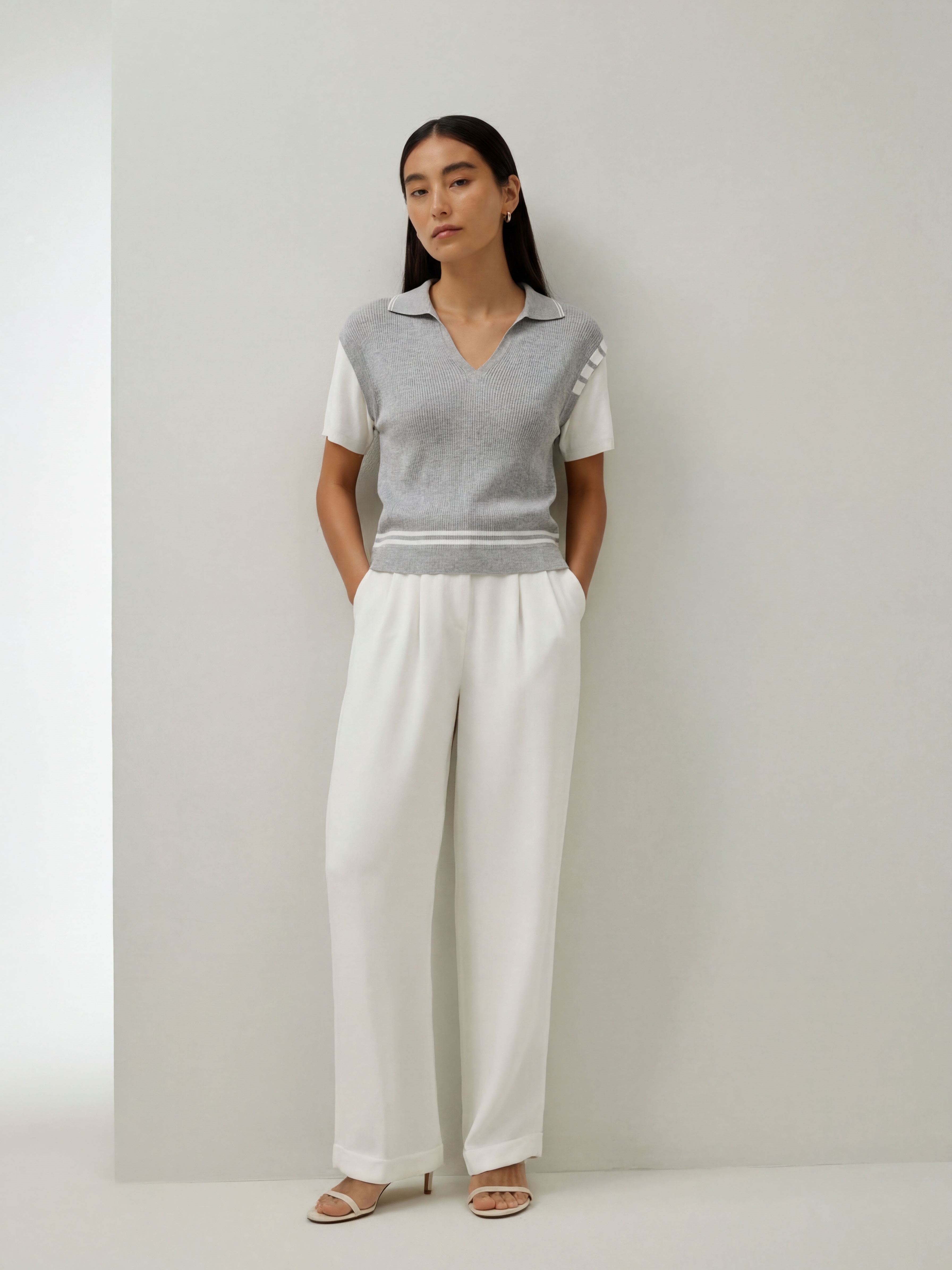 Cotton Short Sleeve Colorblock Knit Polo Top