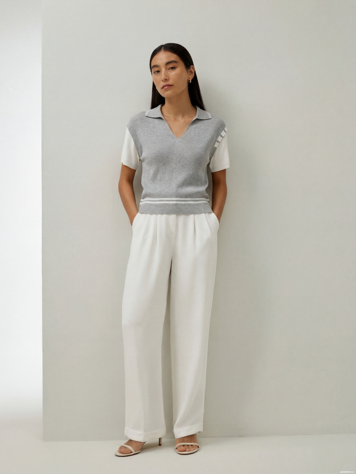 Cotton Short Sleeve Colorblock Knit Polo Top