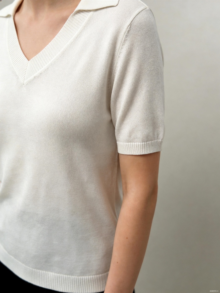 Silk Short Sleeve V Neck Knit Sweater Top