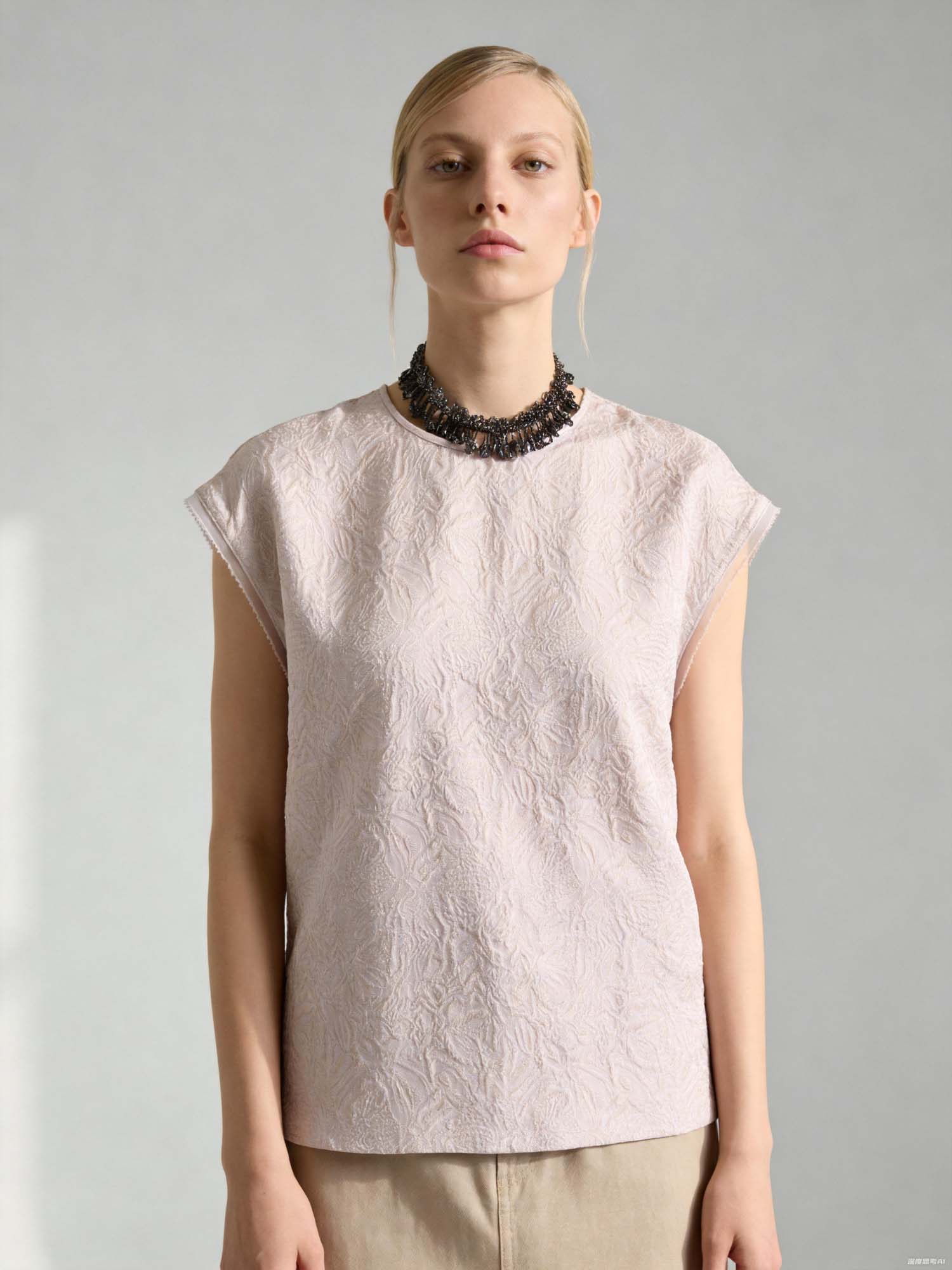 Gold Silk Sleeveless Jacquard Top 