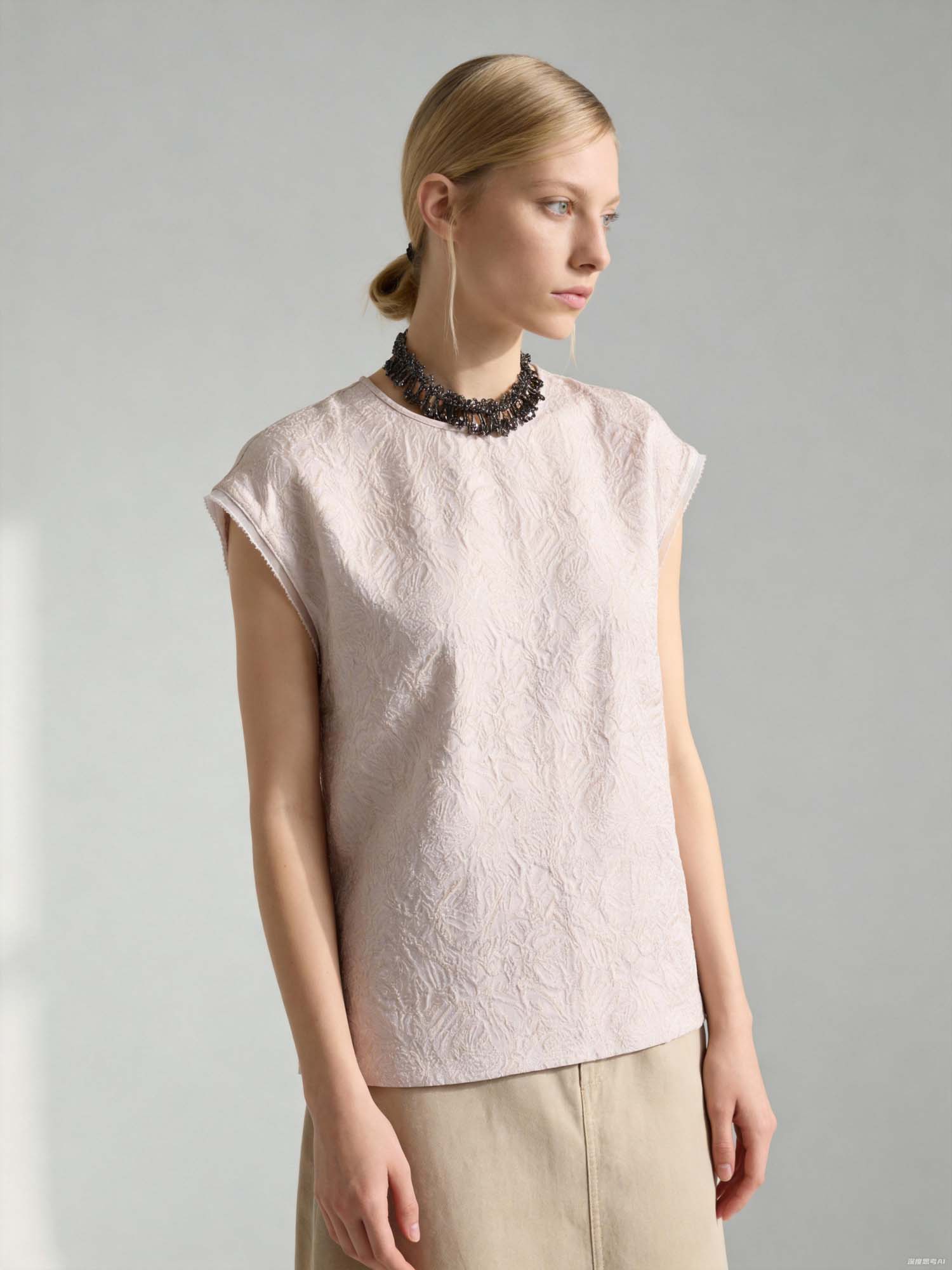 Gold Silk Sleeveless Jacquard Top 