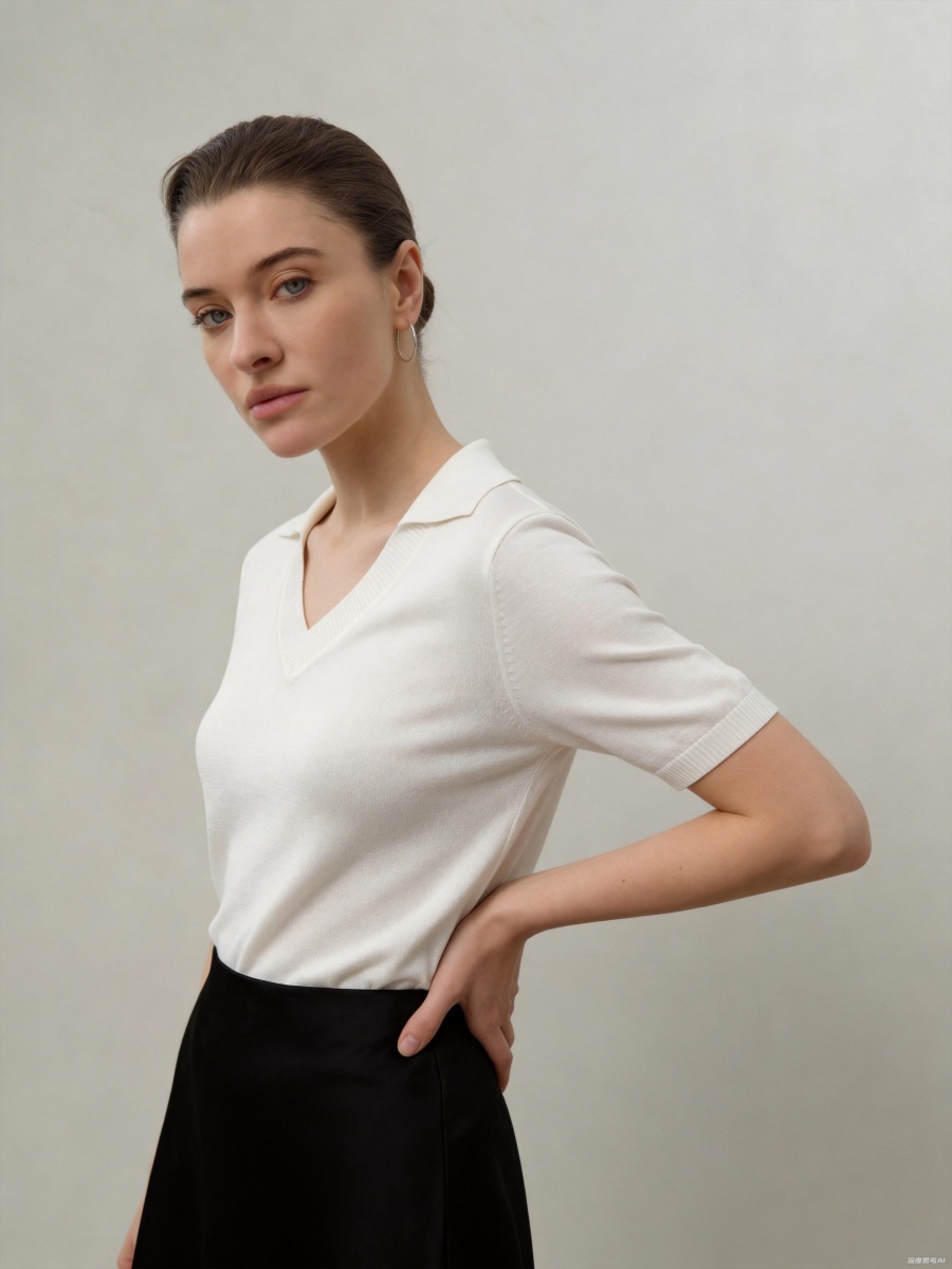Silk Short Sleeve V Neck Knit Sweater Top