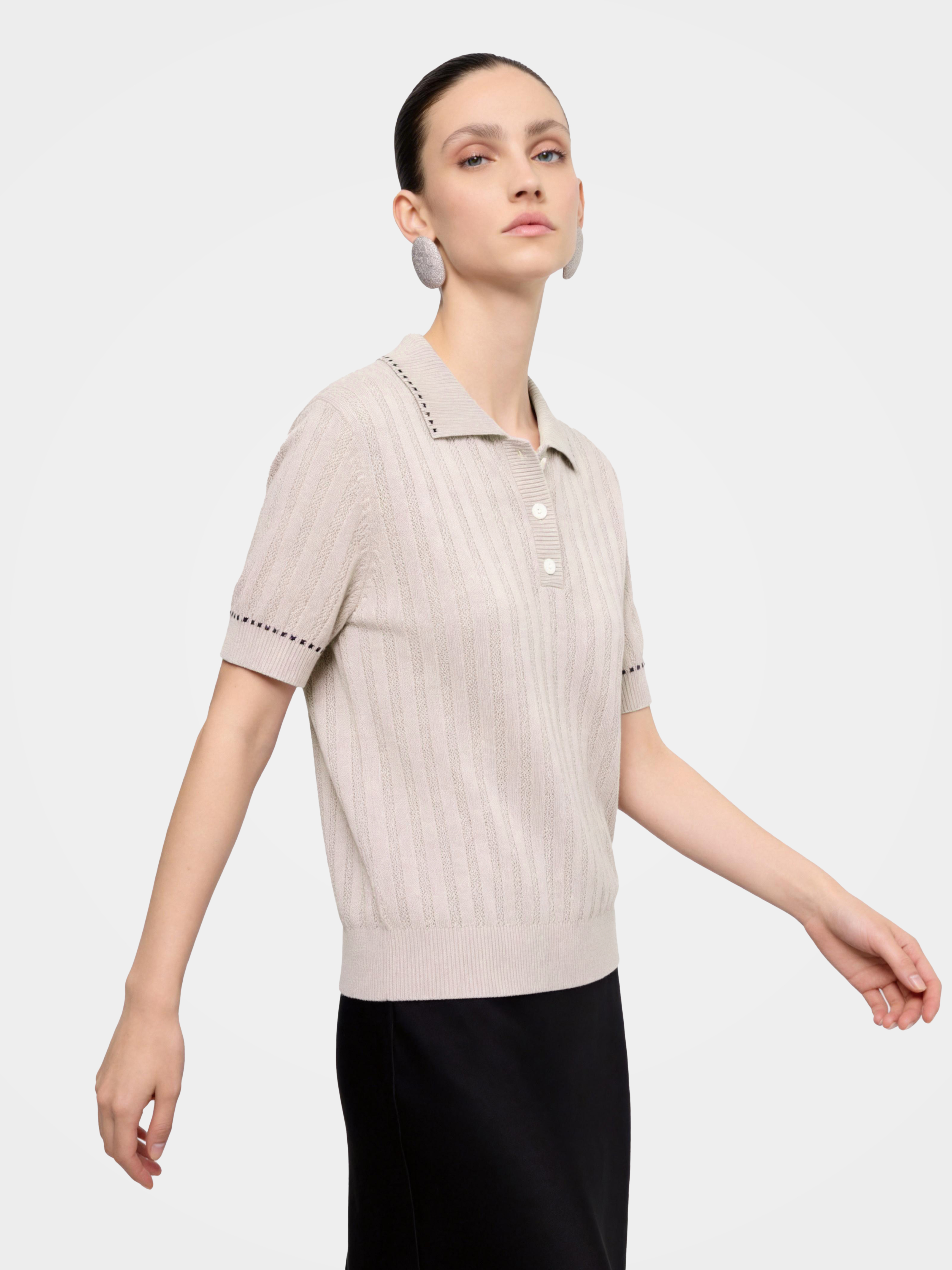 Lightweight Vertical Knit Short Sleeve Pullover