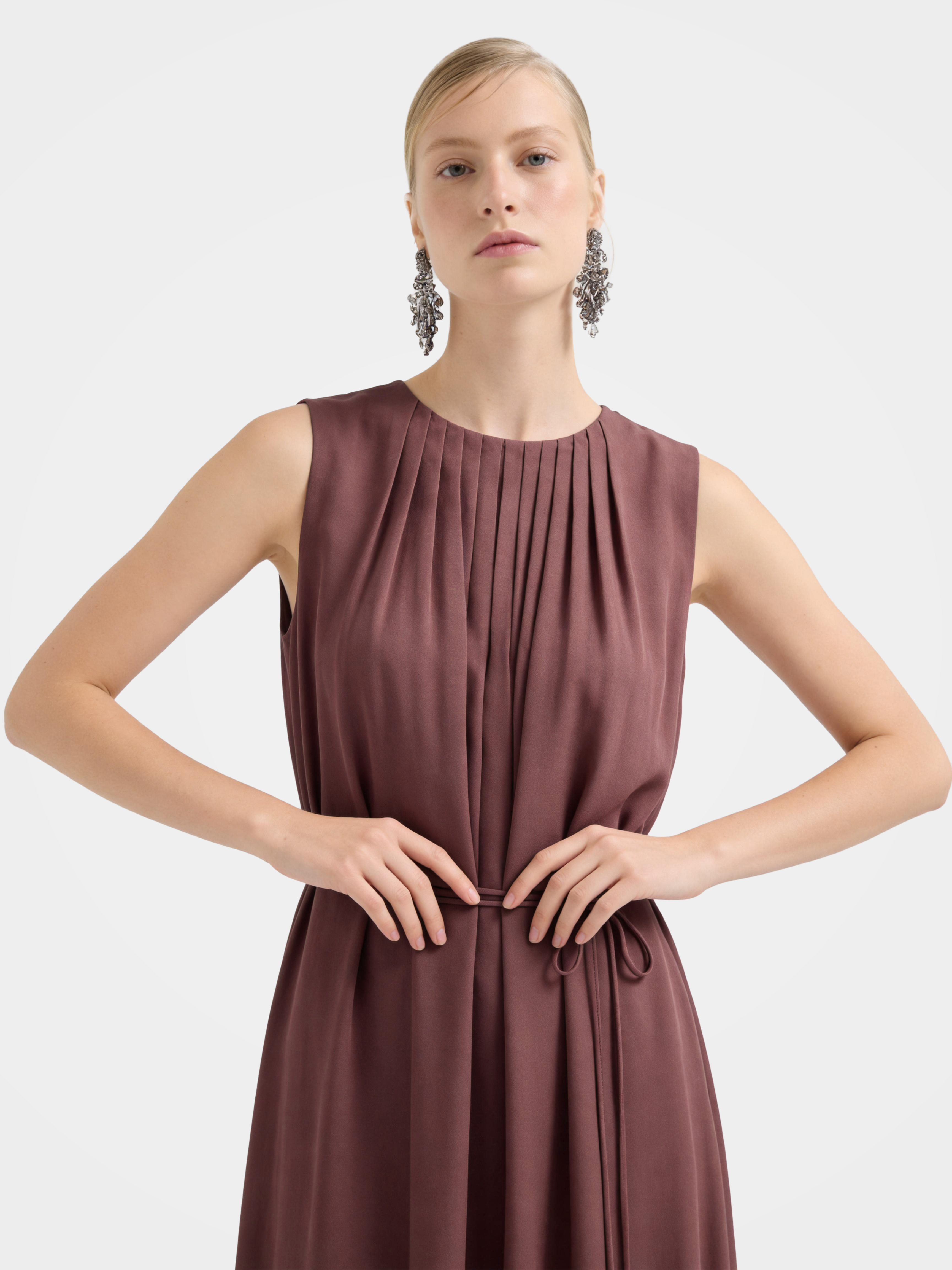 Wine Silk Crinkles Maxi Dress