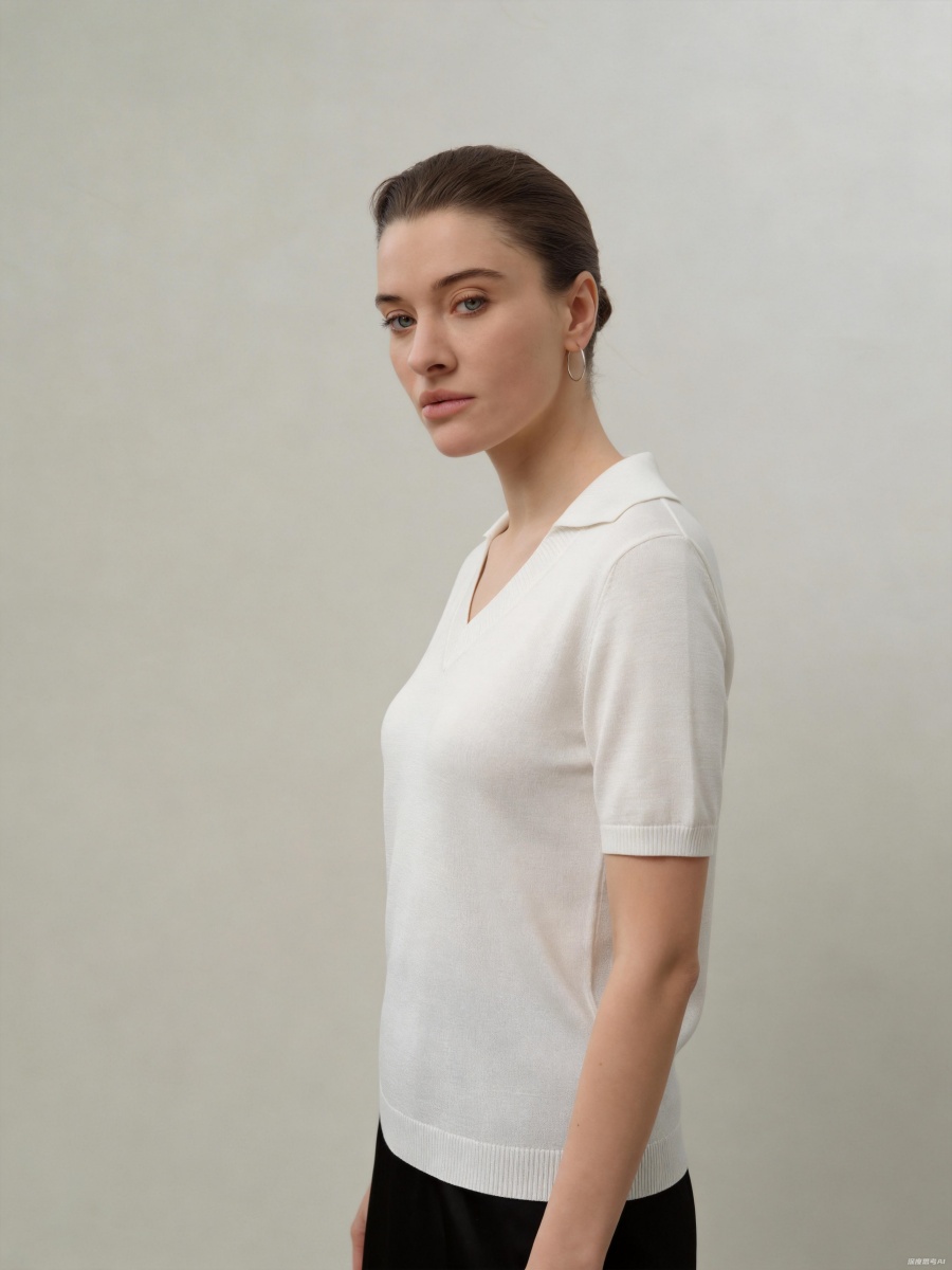 Silk Short Sleeve V Neck Knit Sweater Top