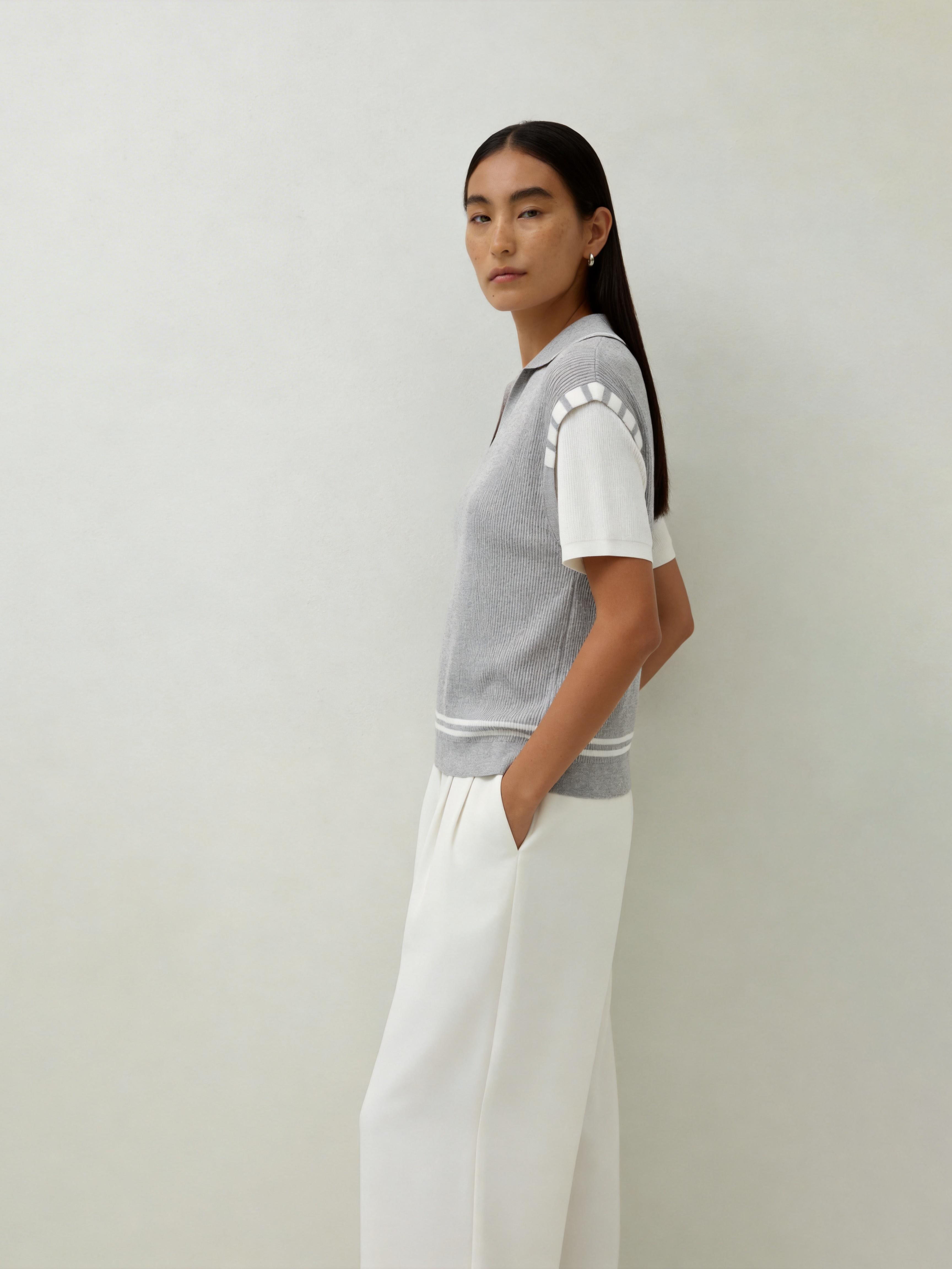 Cotton Short Sleeve Colorblock Knit Polo Top