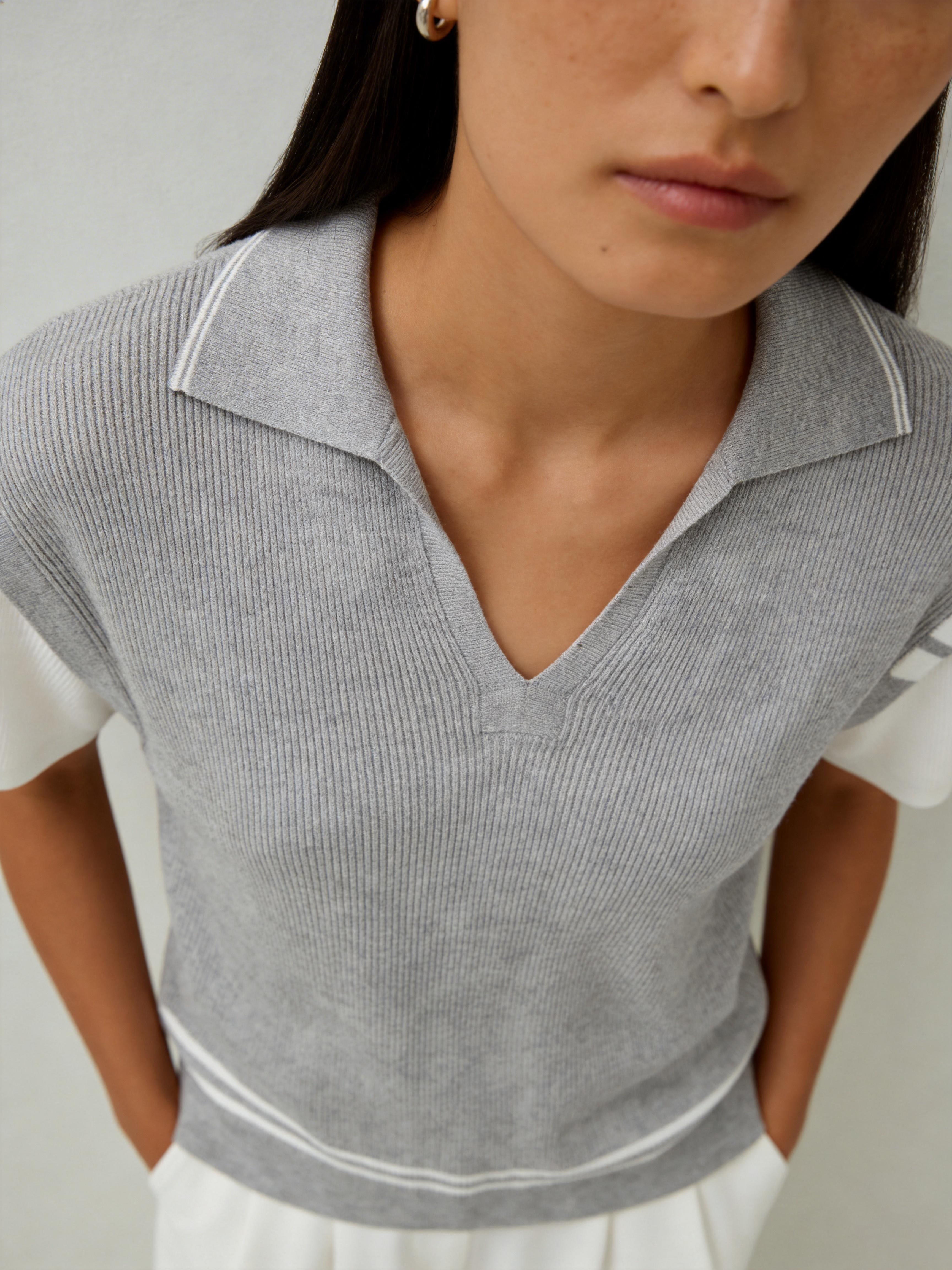 Cotton Short Sleeve Colorblock Knit Polo Top