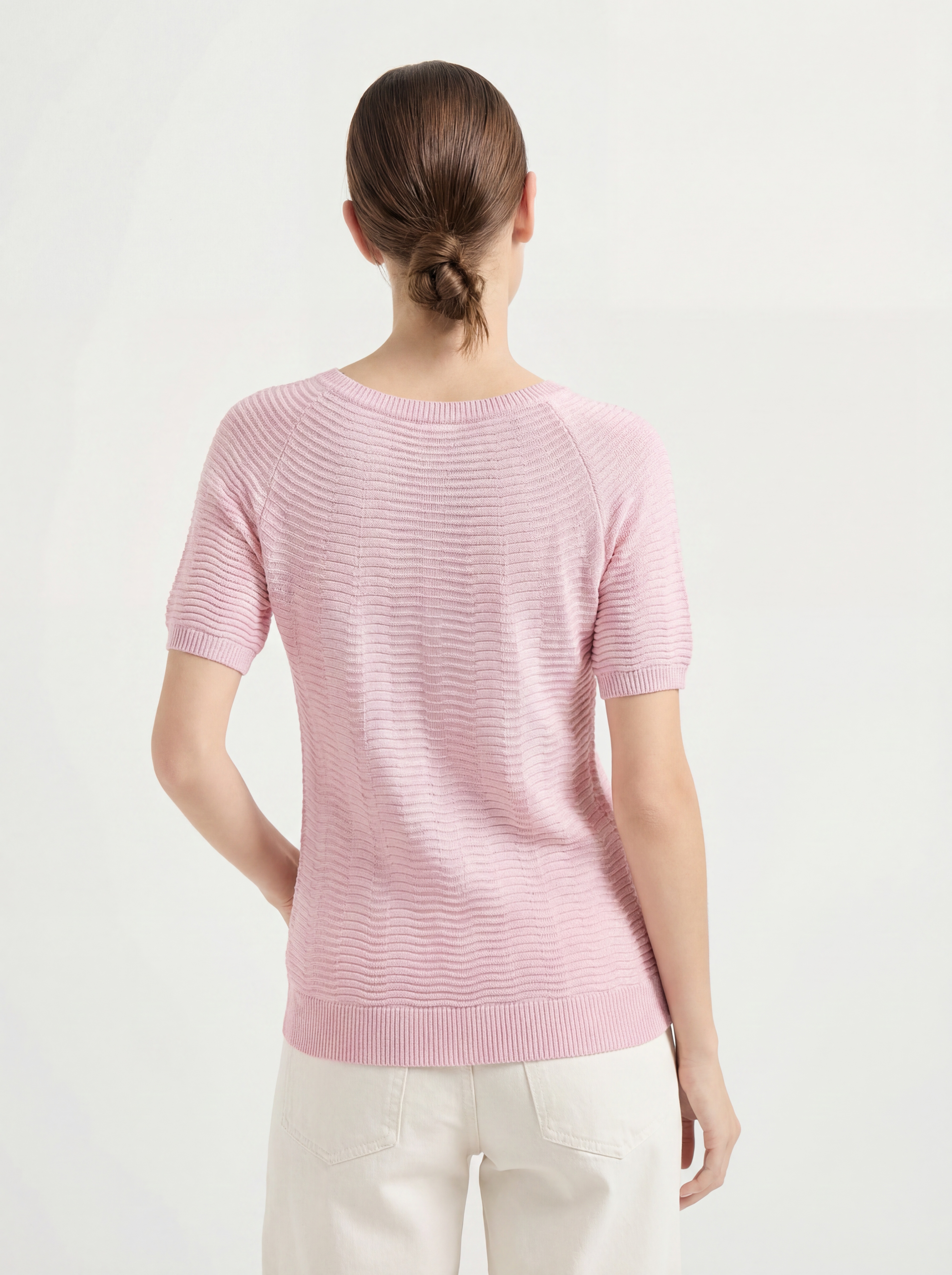Pink Tencel Short Sleeve Knit Sweater