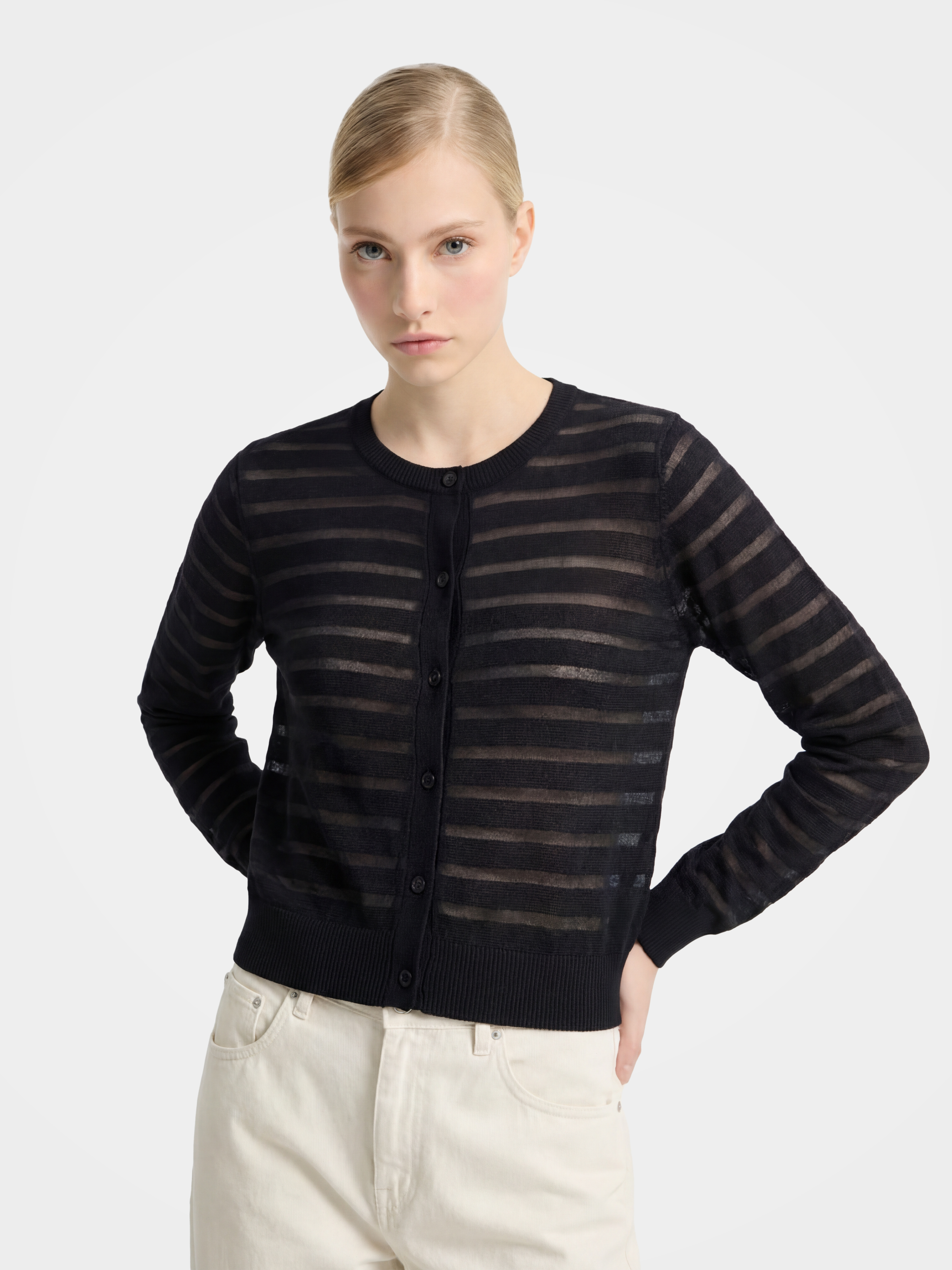 Black Tencel Sheer Knit Cardigan