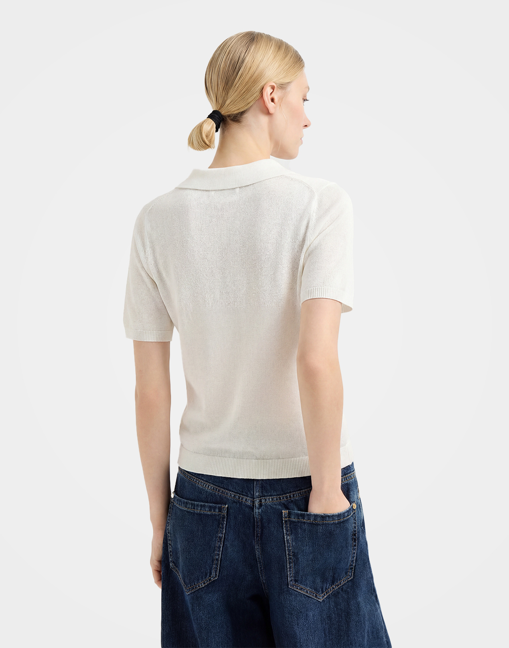 Beige Tencel Short Sleeve V Neck Knit Sweater