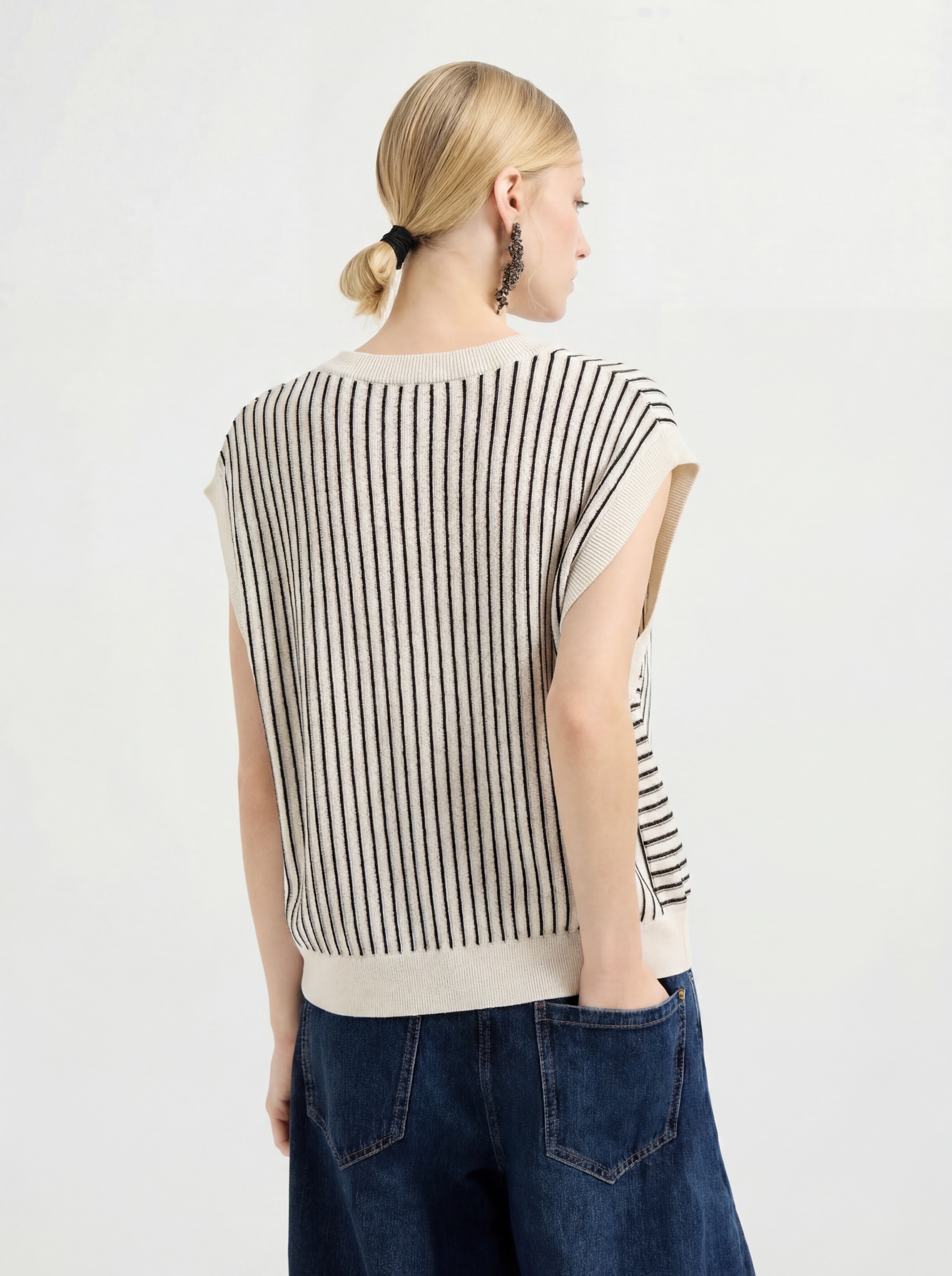Beige Crew Neck Cotton Knit Tank