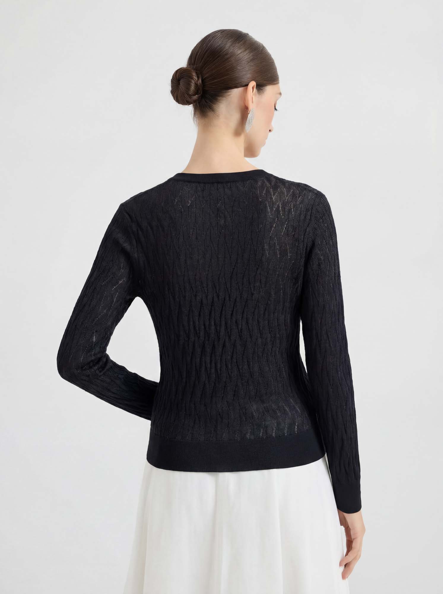 Black Tencel Sheer Diamond Knit Cardigan