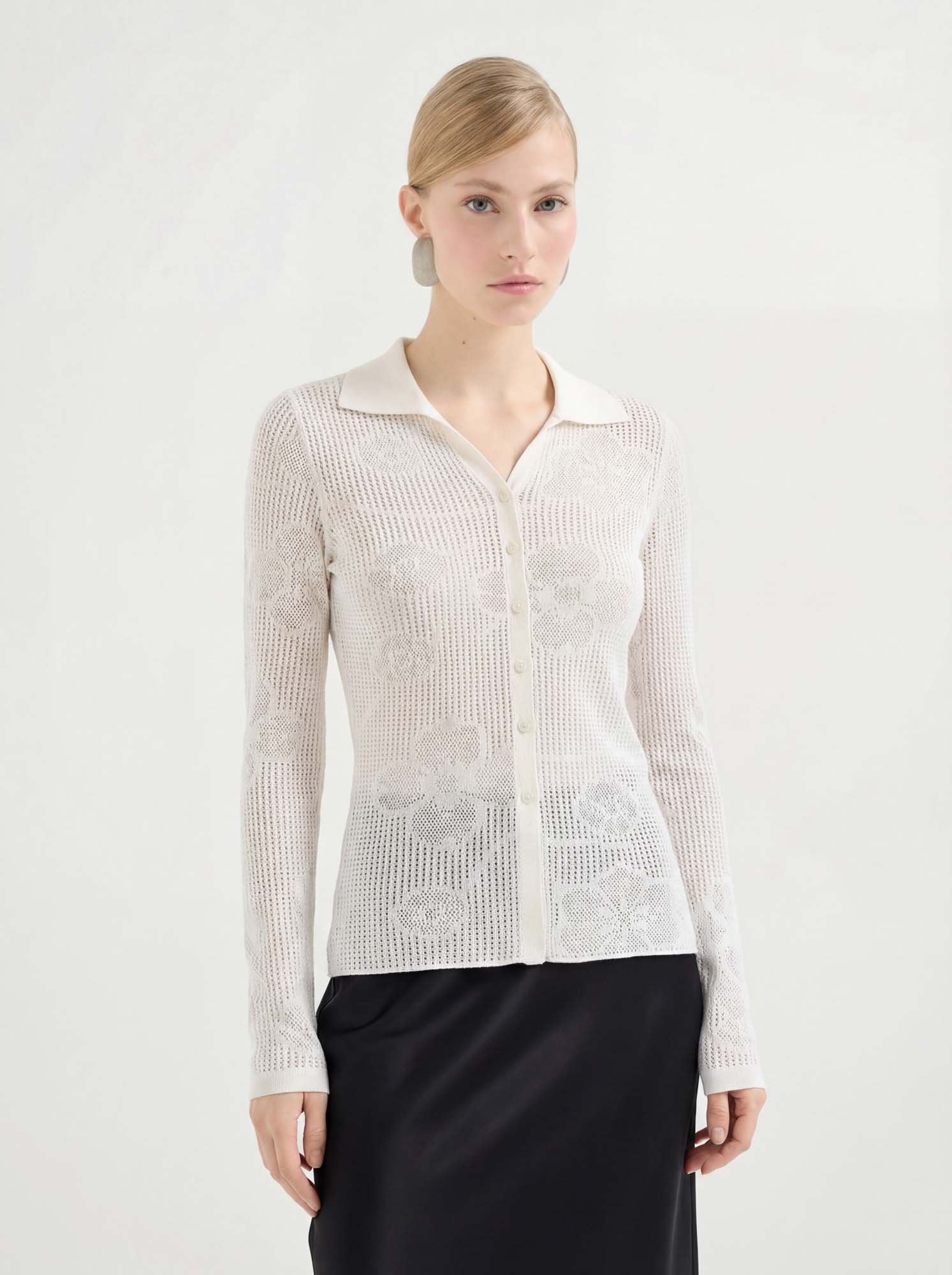 Cashmere Long Sleeve Jacquard Knit Cardigan
