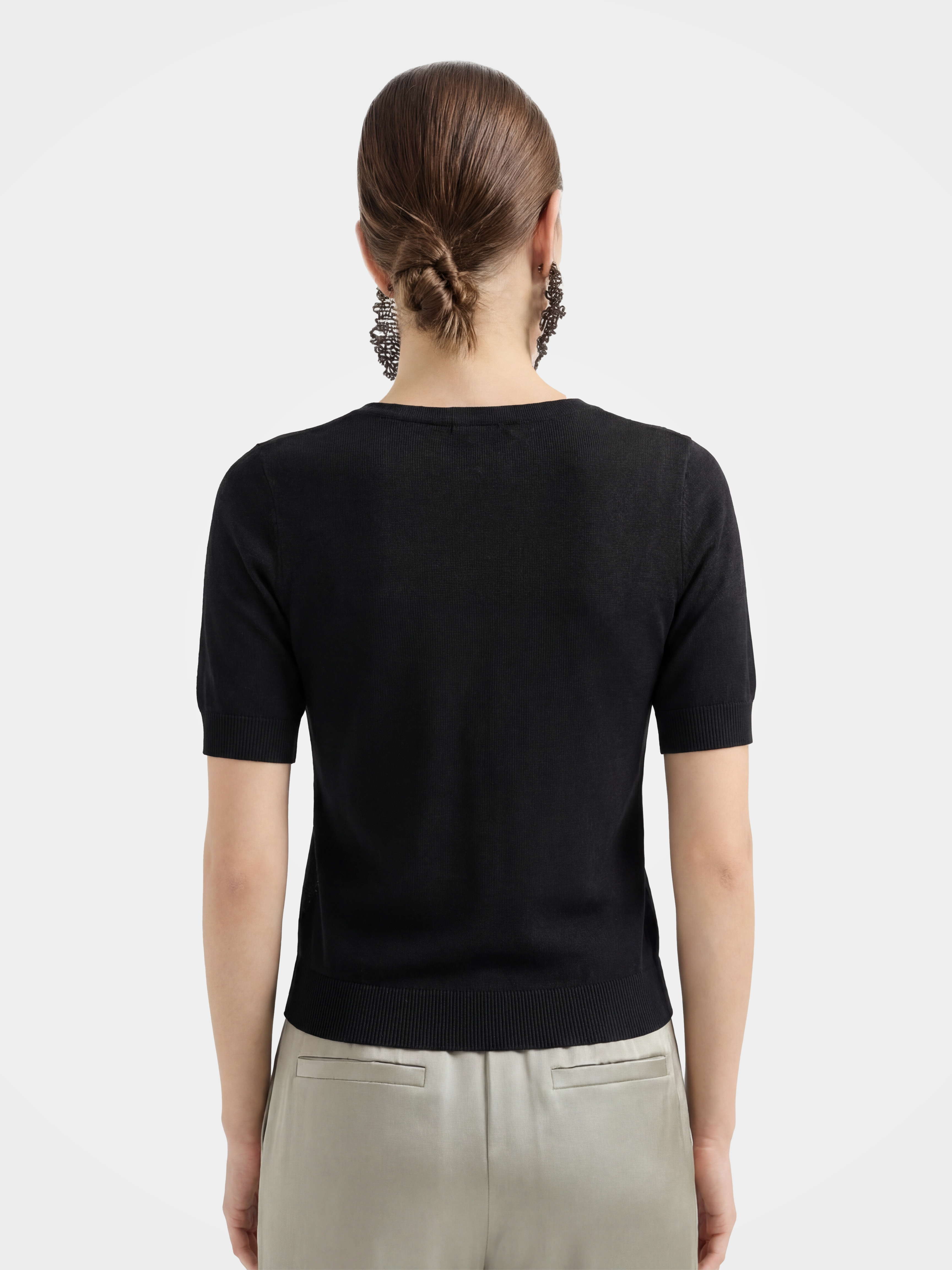 Black Tencel Short Sleeve Knit Top