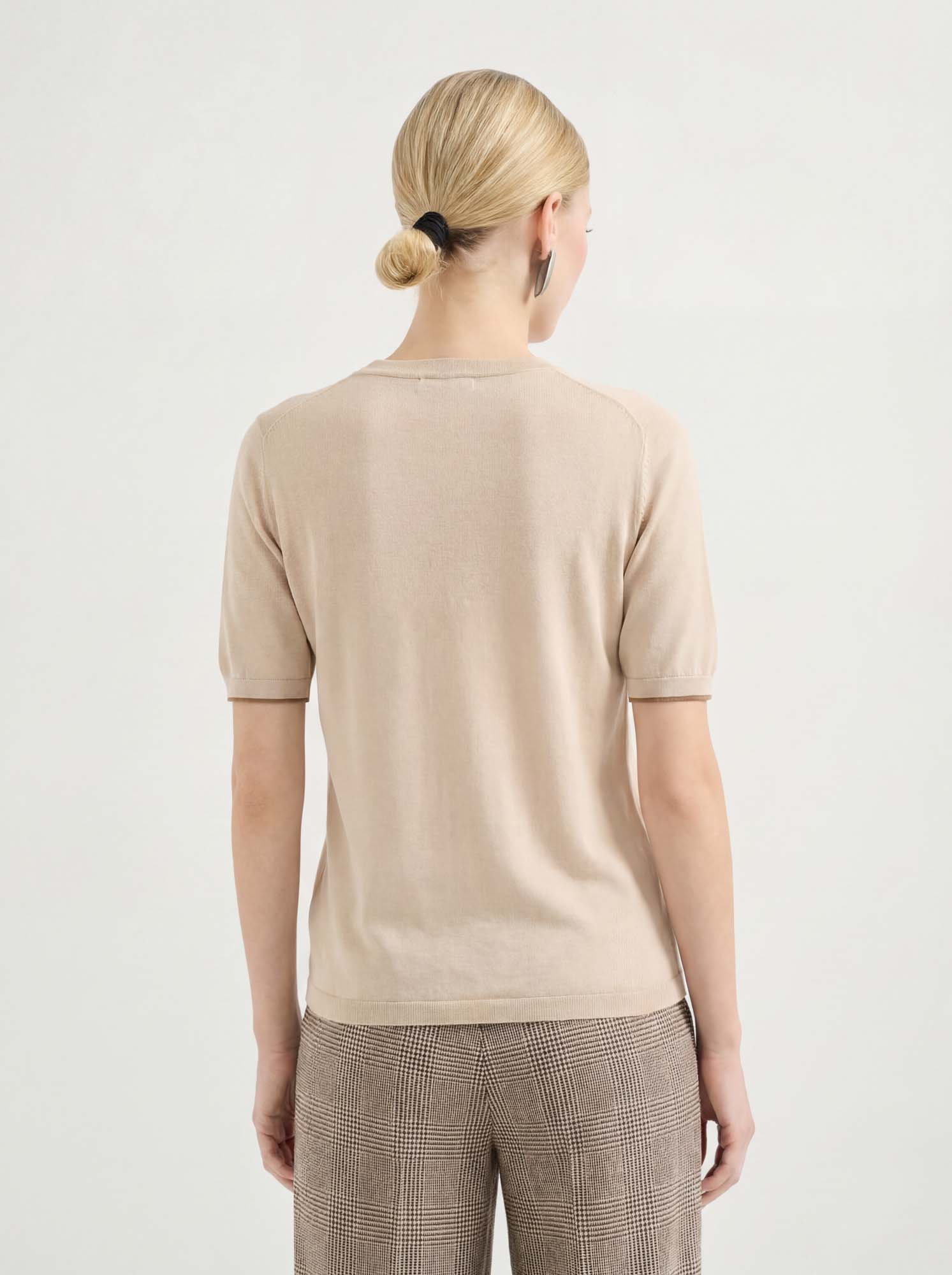 Beige Cotton Knit Polo Sweater