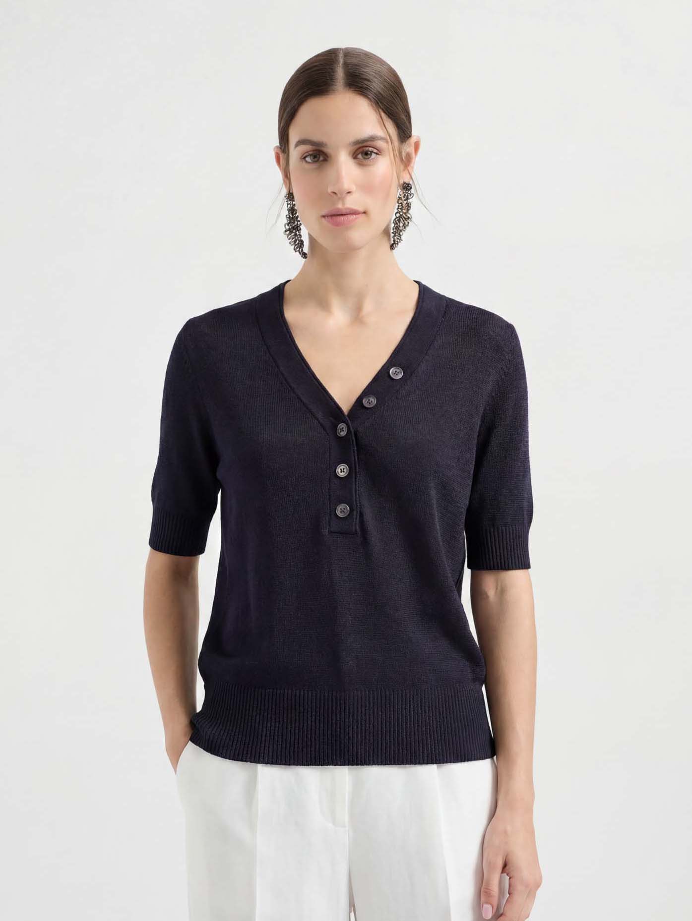 Black Tencel Short Sleeve Knit Cardigan