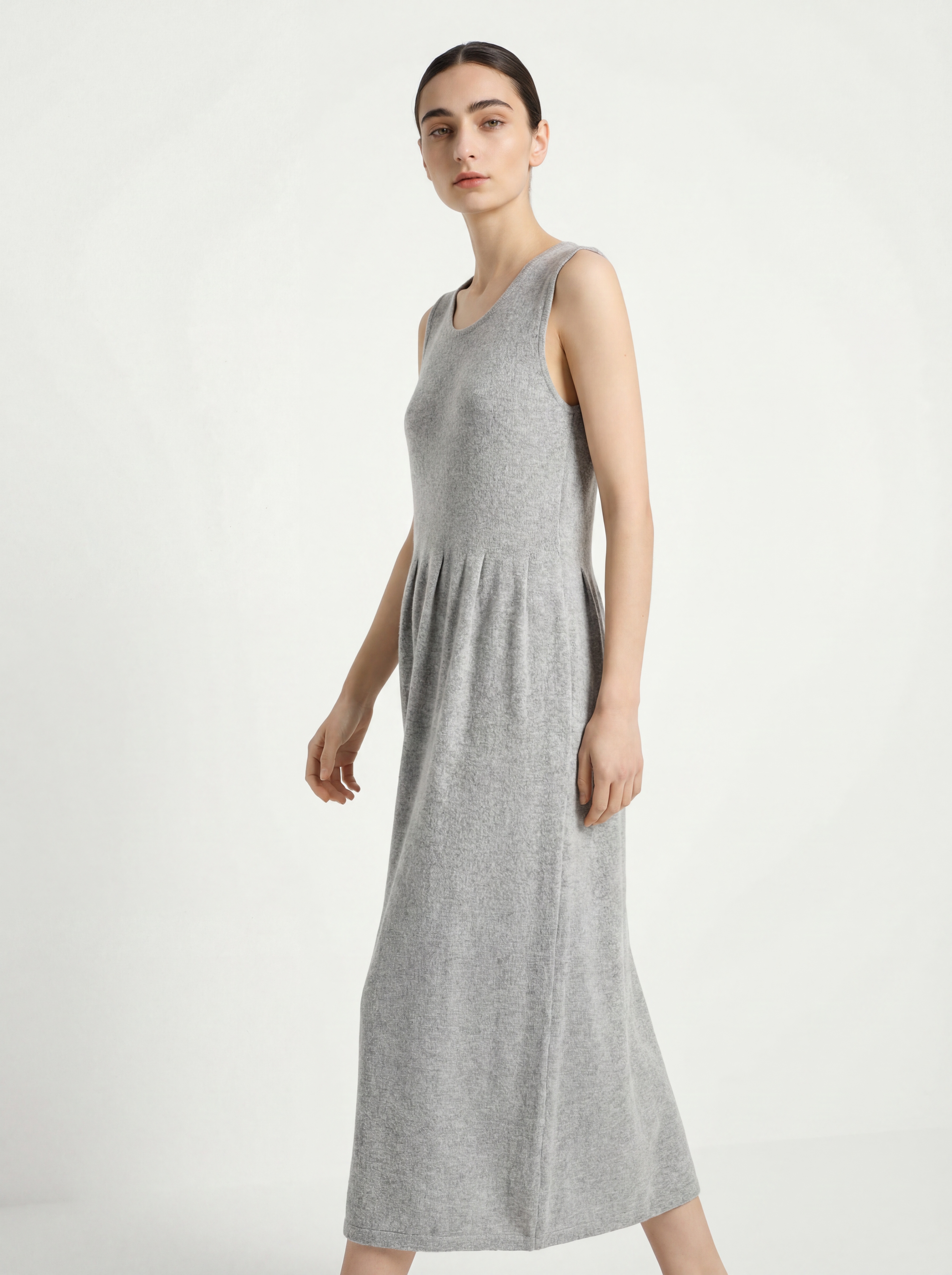 Gray Sleeveless Maxi Tank Linen Cotton Dress