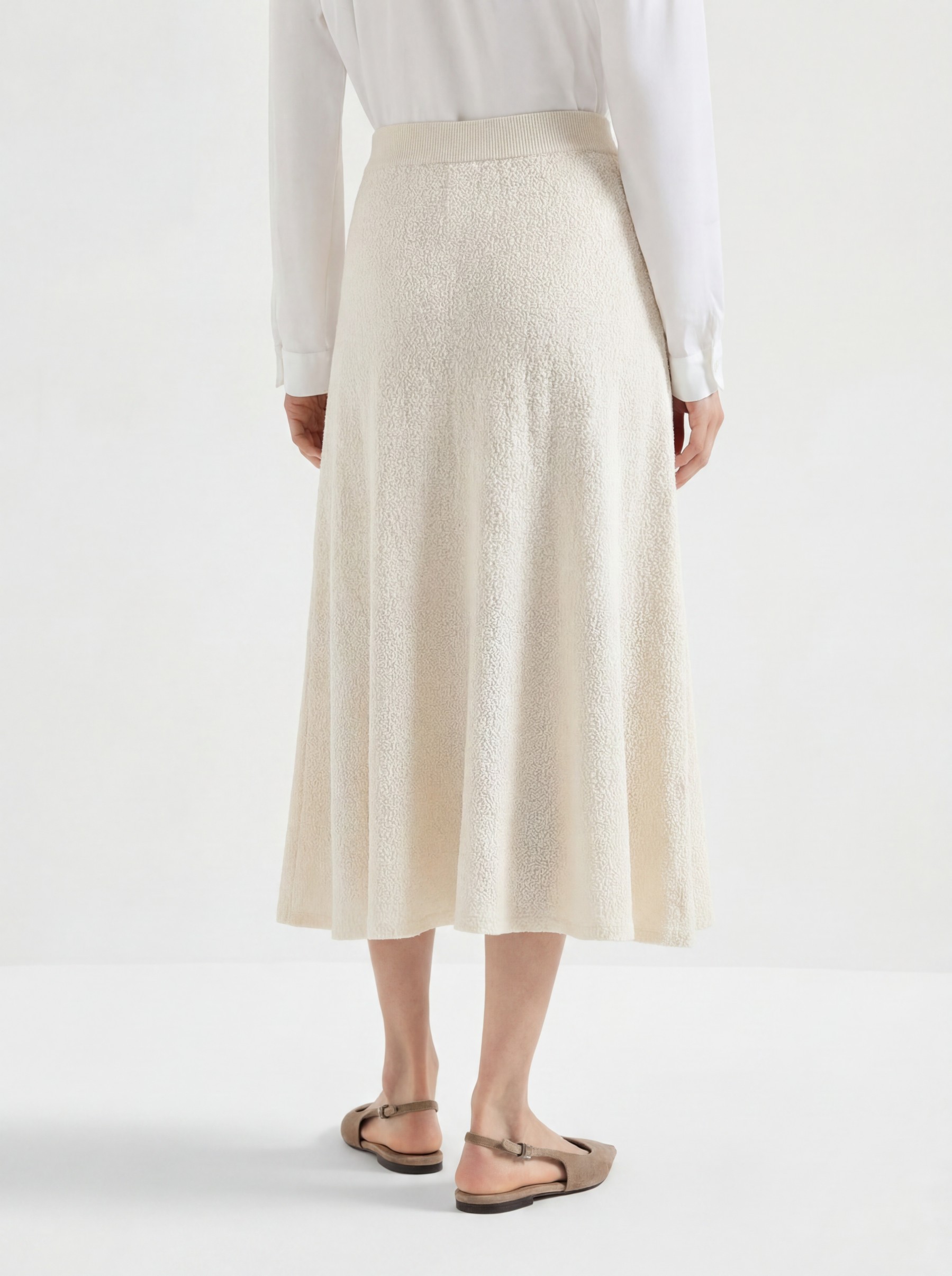 White Tencel Knit Midi Skirt