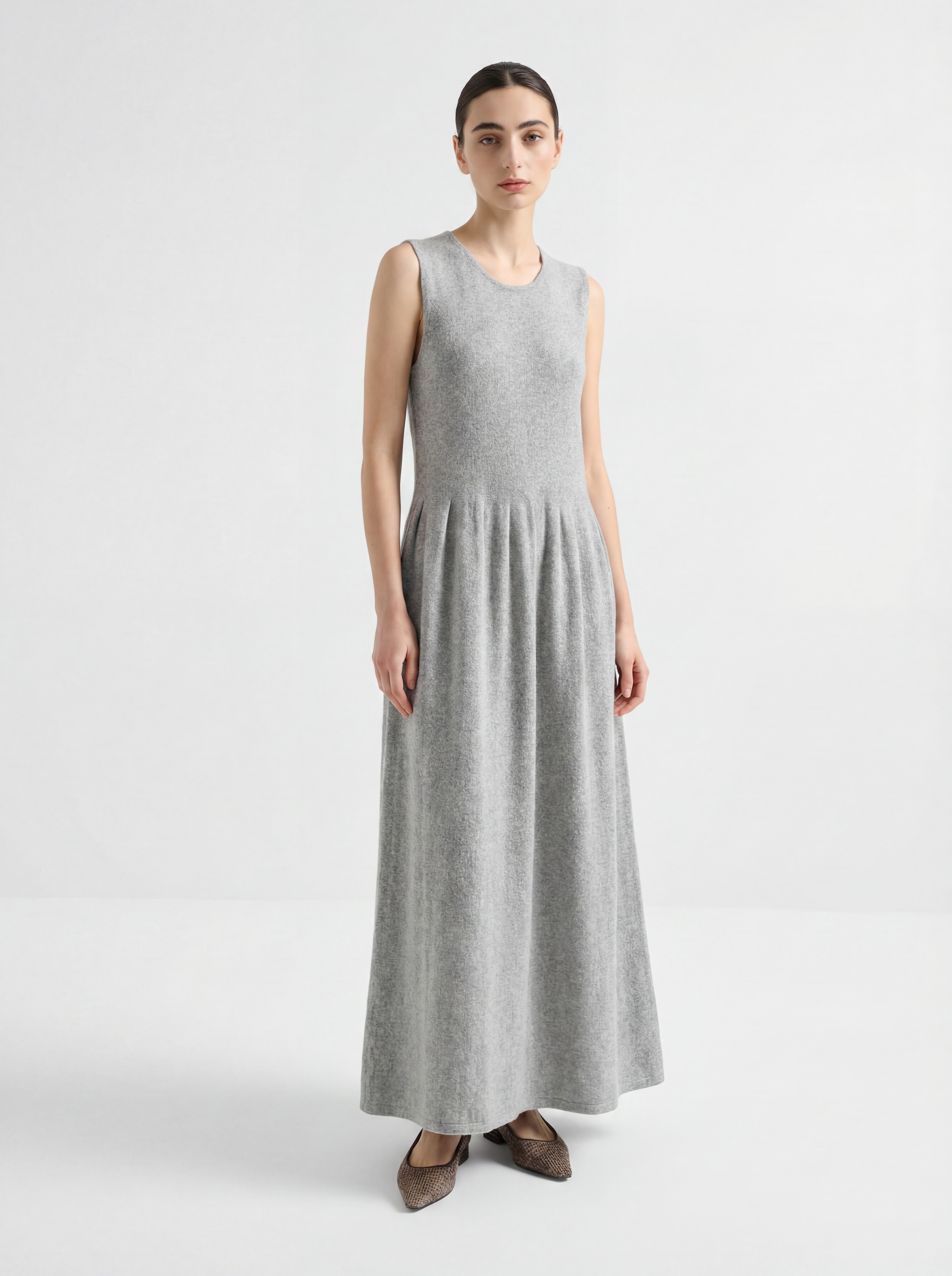 Gray Sleeveless Maxi Tank Linen Cotton Dress